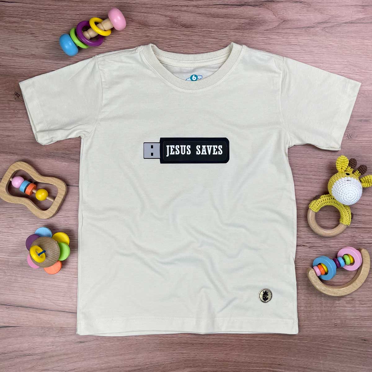 T-Shirt Infantil Off White Pen Drive Jesus Saves