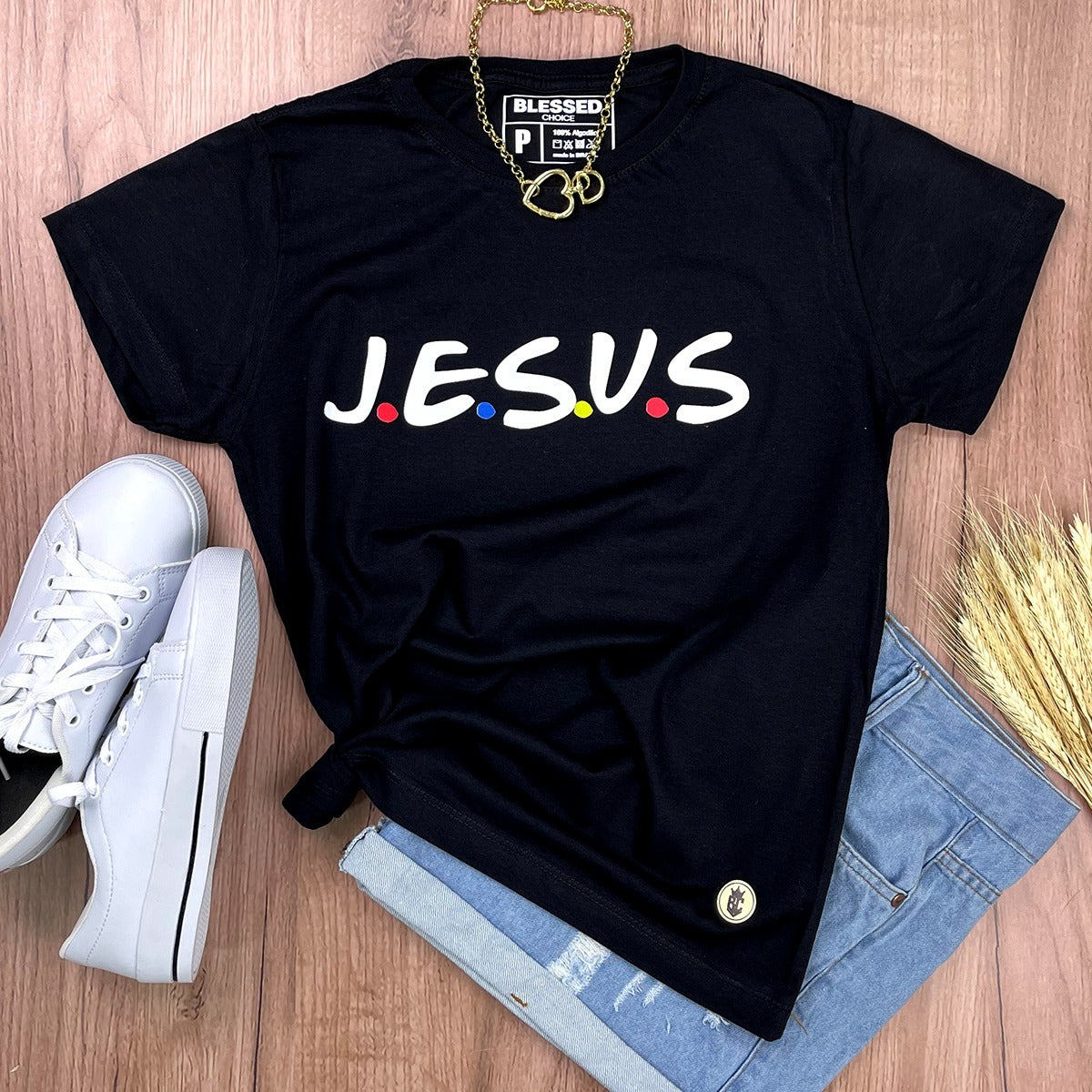 Camiseta Feminina Preta J.E.S.U.S