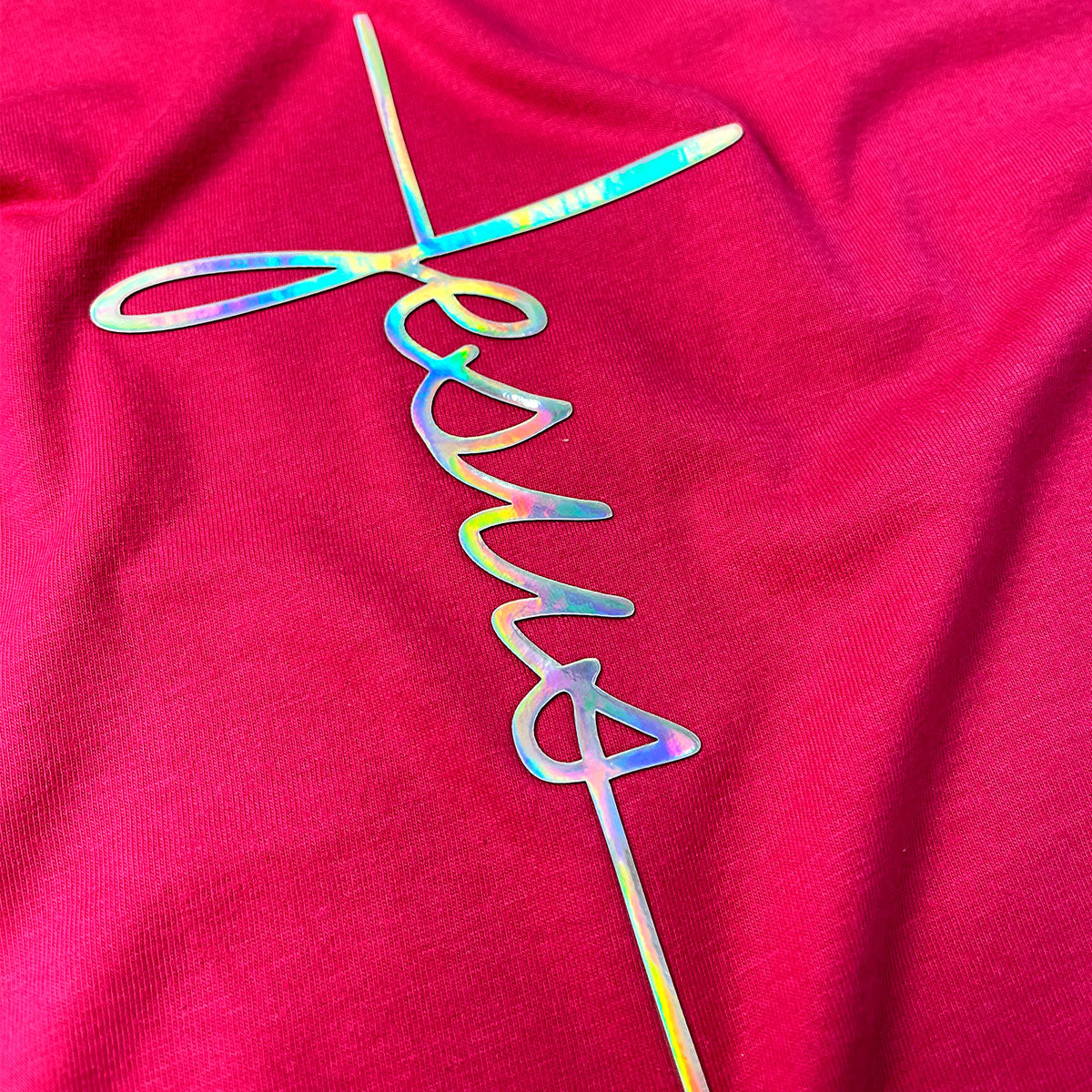 Camiseta Feminina Pink Aplique Cruz Jesus