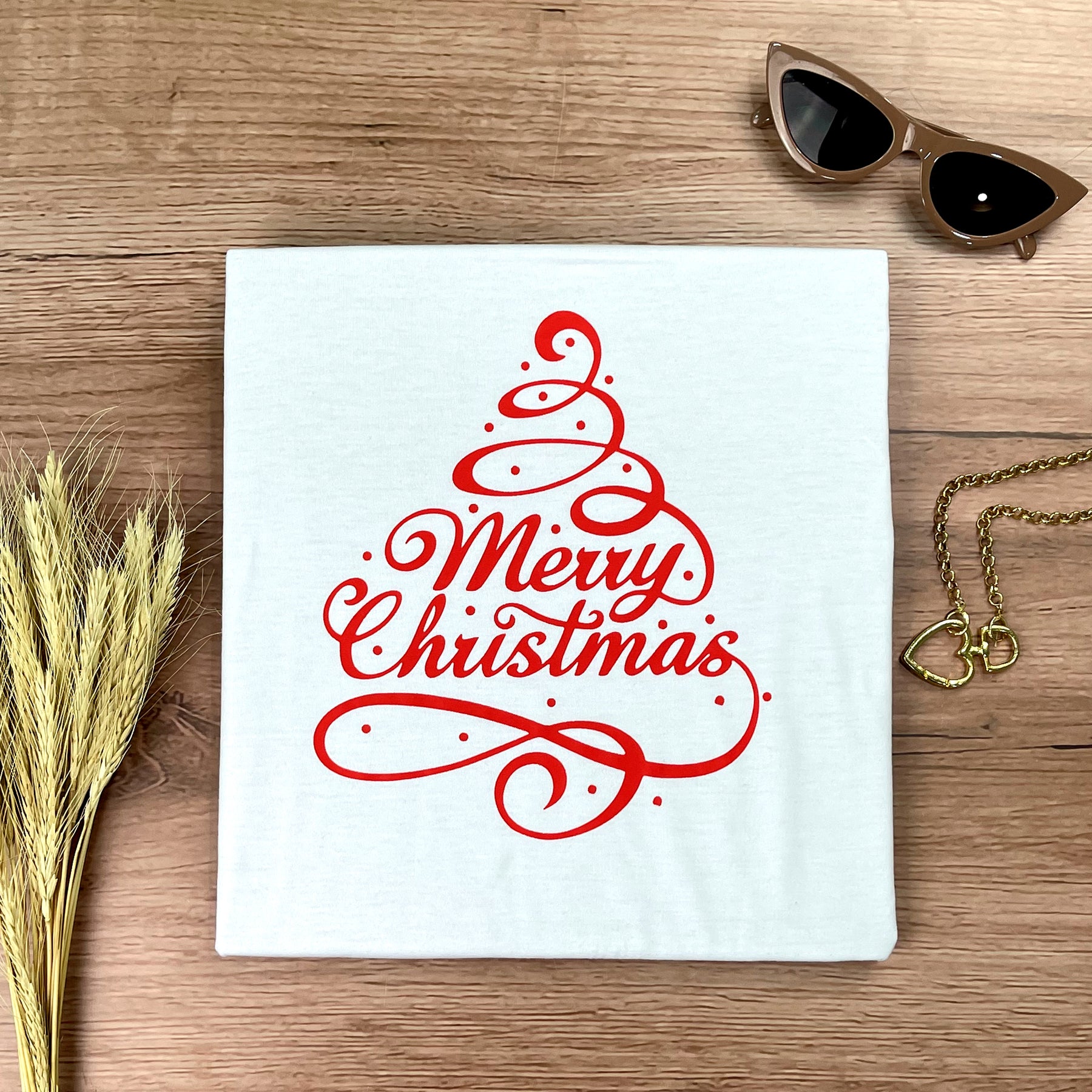 Camiseta Feminina Branca Árvore Merry Christmas