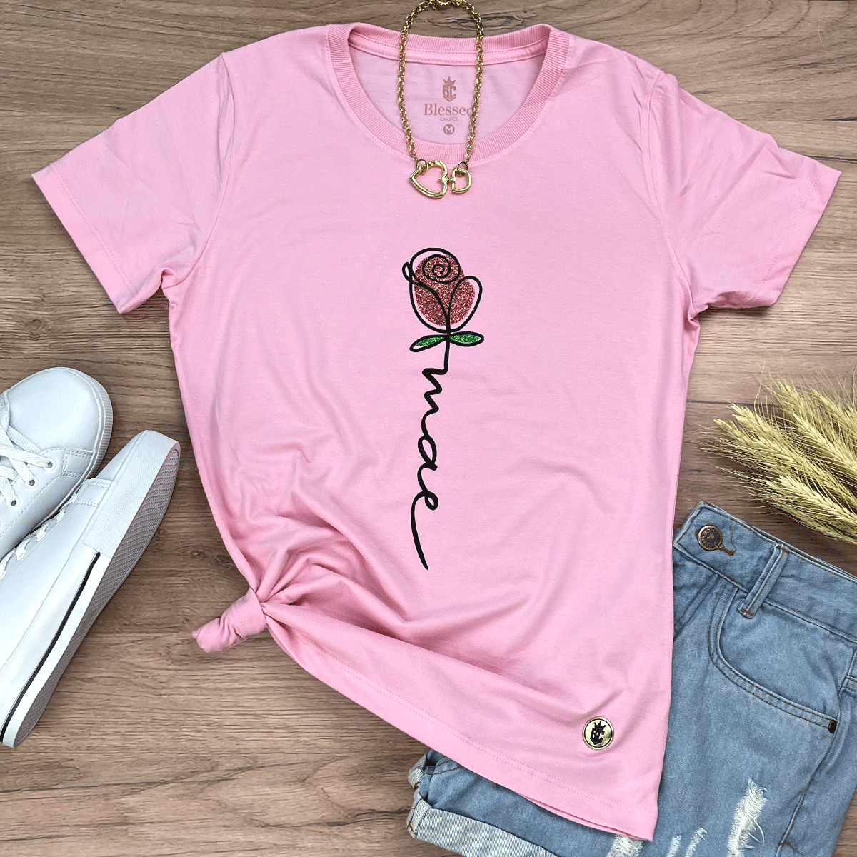 Camiseta Feminina Rosa Mãe Flor