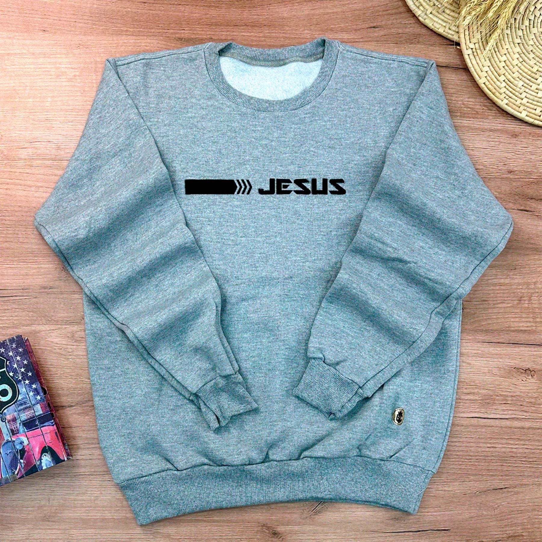 Moletom Cinza Aplique Direção Jesus