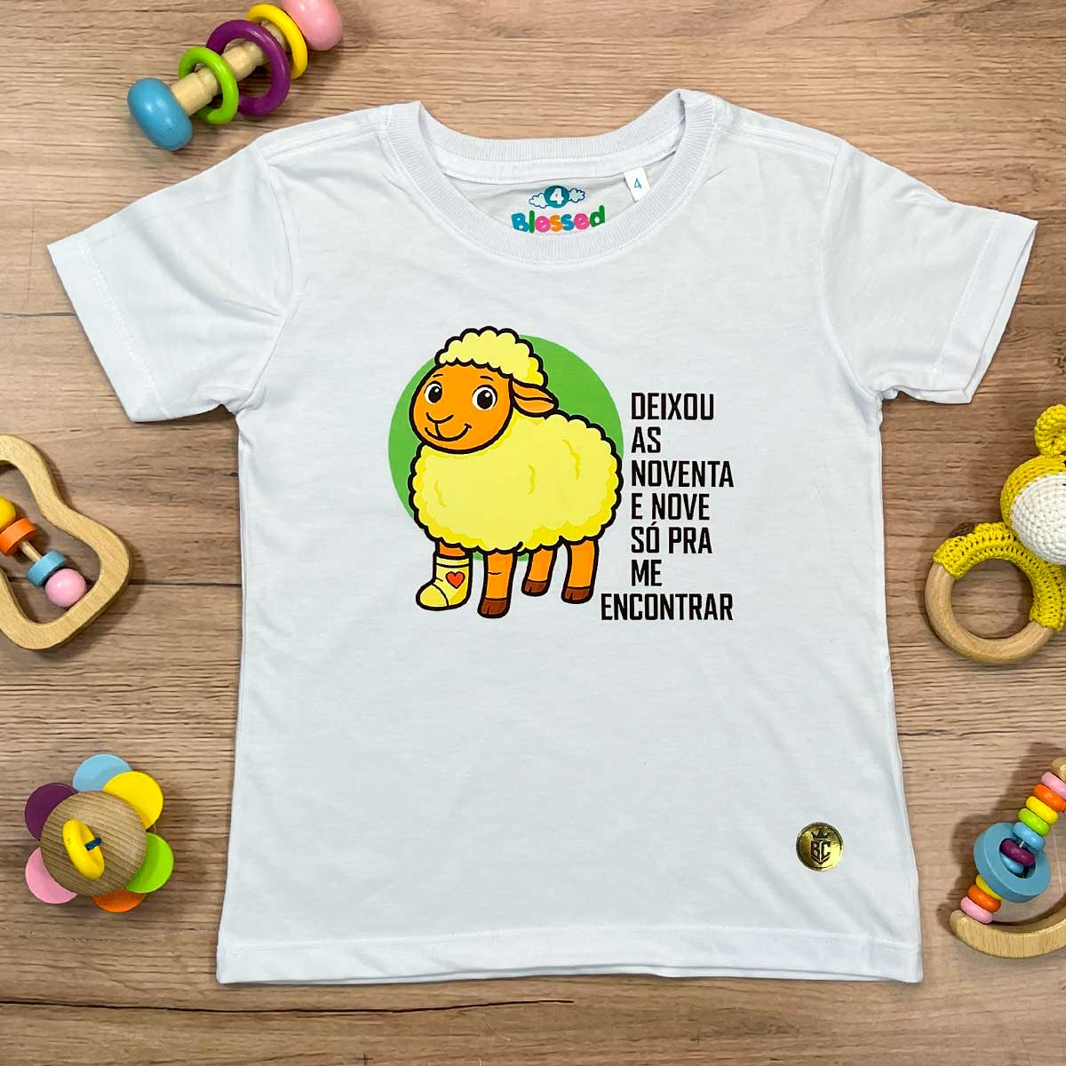 T-Shirt Infantil Branca Ovelha Deixou As Noventa E Nove
