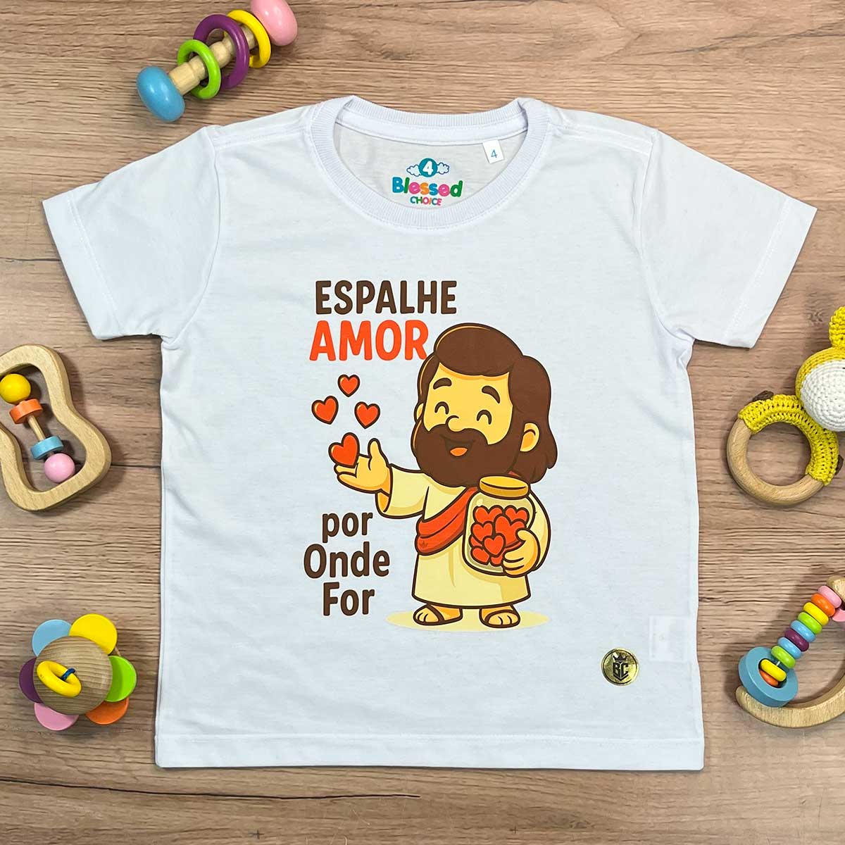 T-Shirt Infantil Branca Espalhe Amor Por Onde For