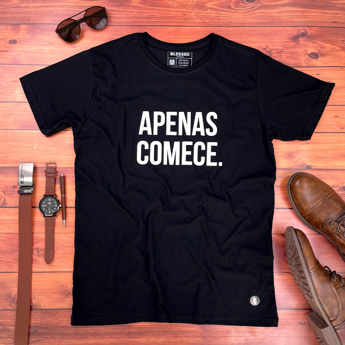 Camiseta Masculina Preta Apenas comece