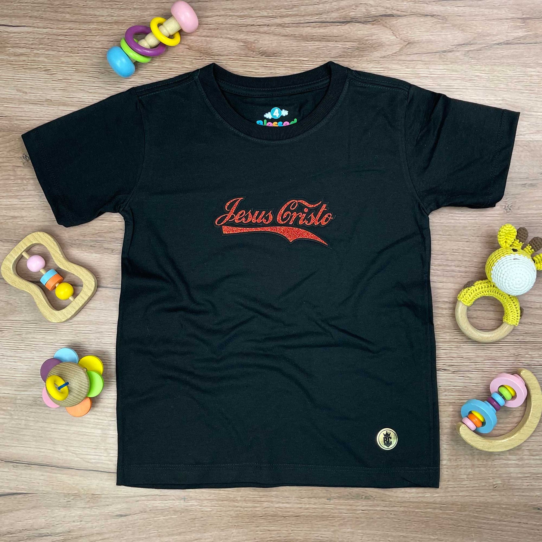 T-Shirt Infantil Preta Jesus Cristo Cola