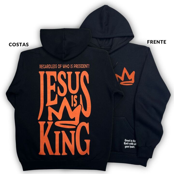 Moletom Canguru Com Capuz Preto Jesus Is King Coroa
