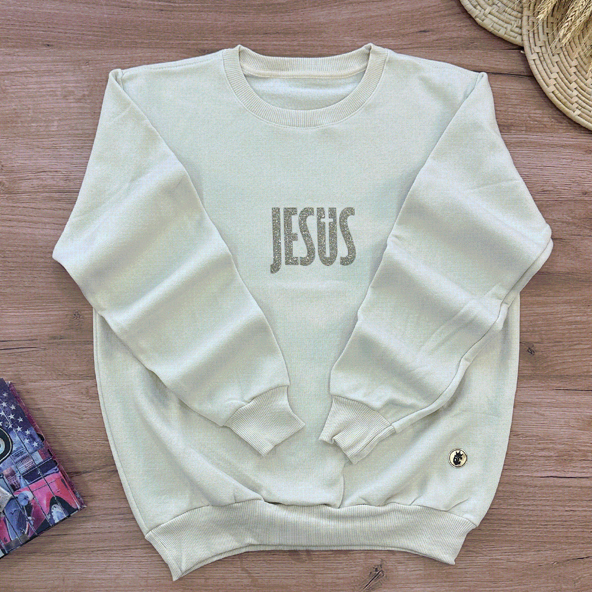 Moletom Off White Jesus Cruz Glitter