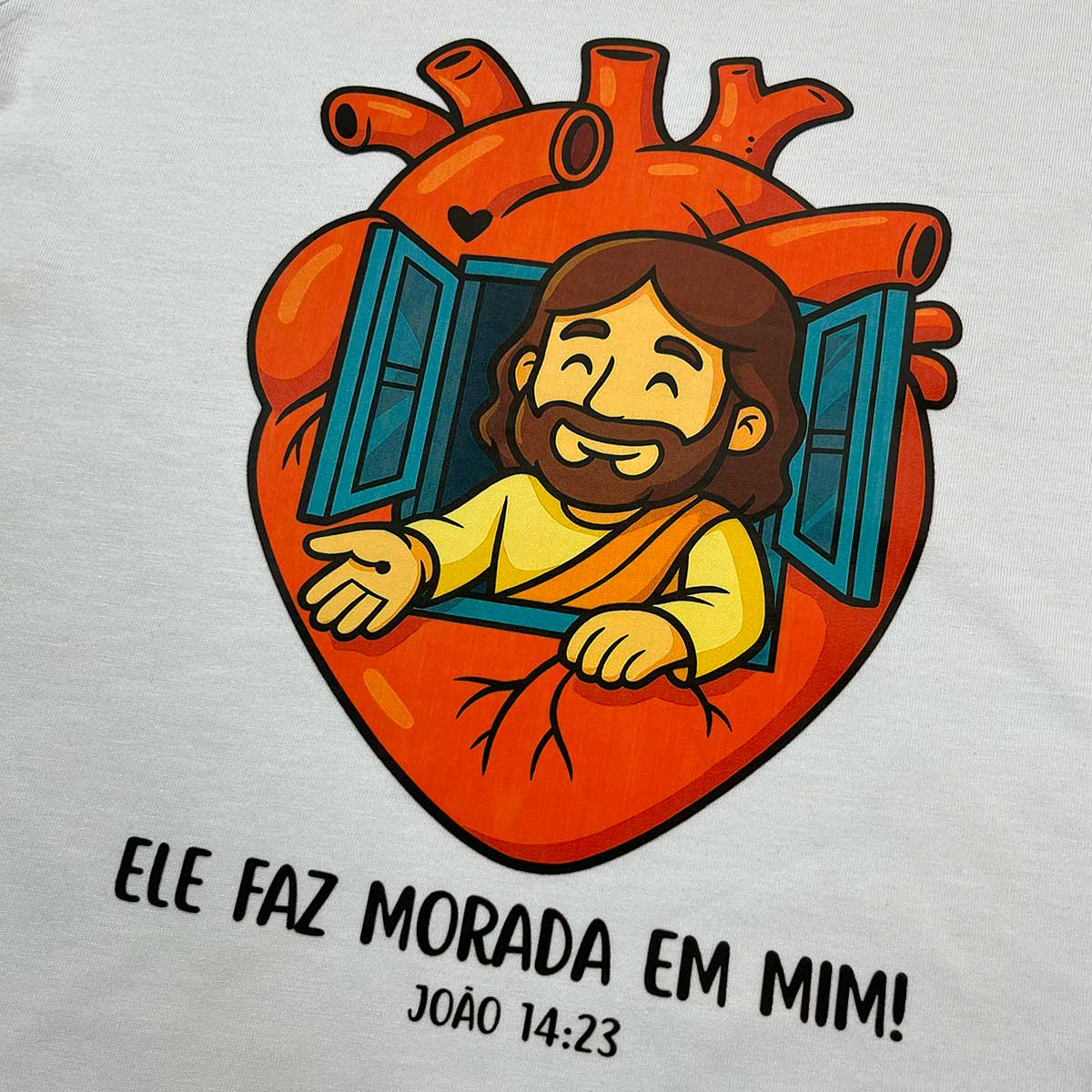 T-Shirt Infantil Branca Ele Faz Morada Em Mim!