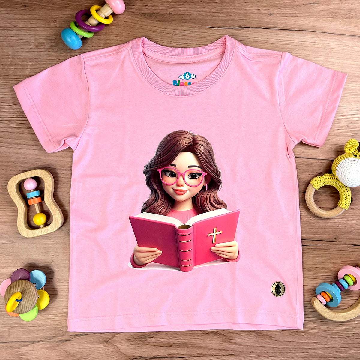 T-Shirt Infantil Rosa Garota Bíblia