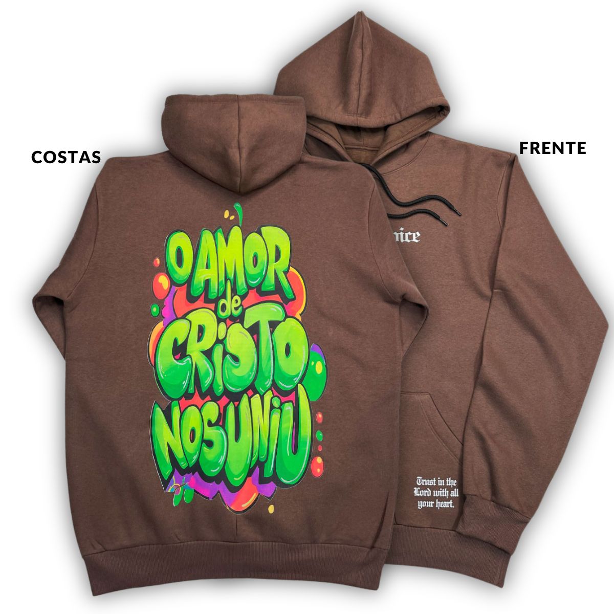 Moletom Canguru Com Capuz Marrom O Amor De Cristo Nos Amou