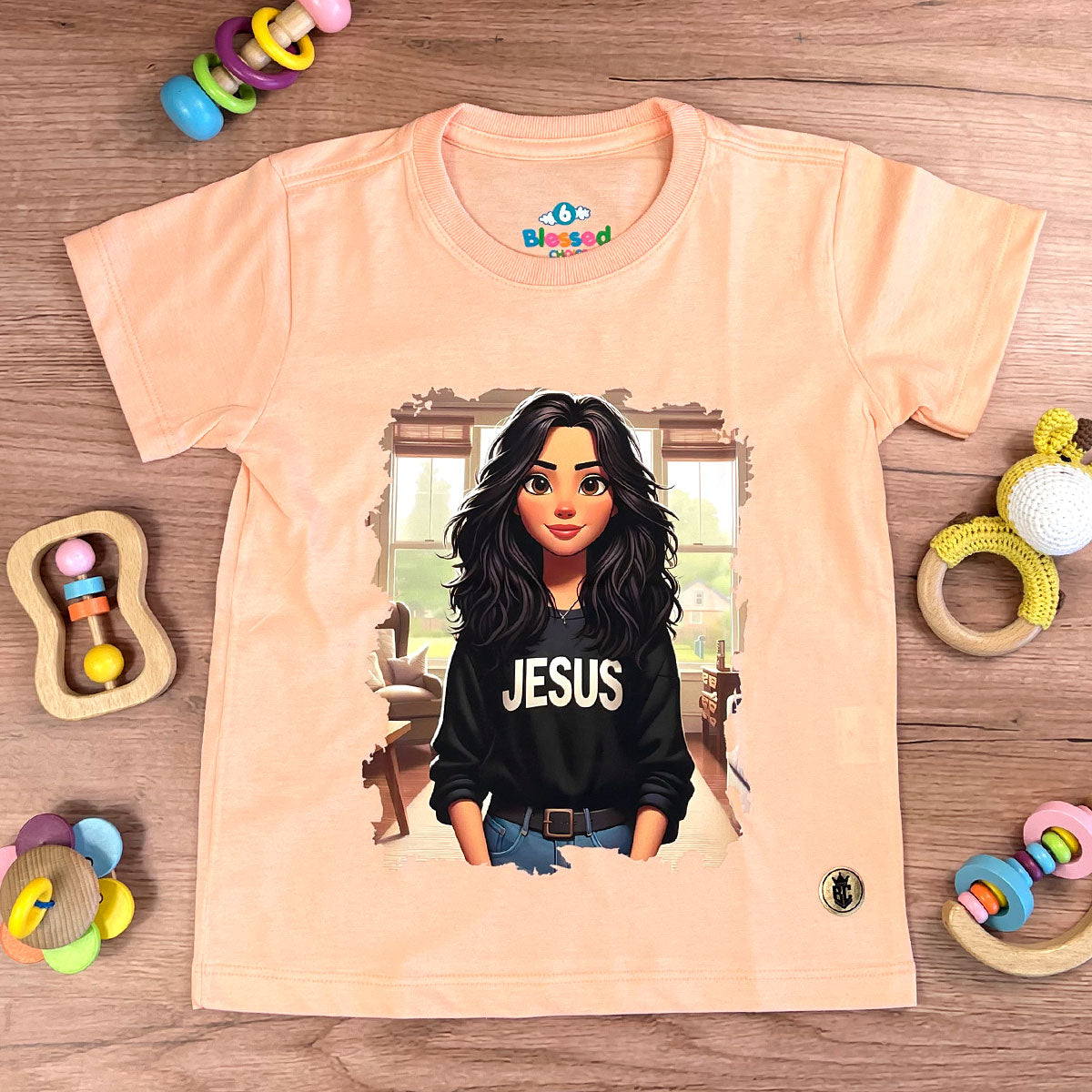 T-Shirt Infantil Salmão Garota Jesus
