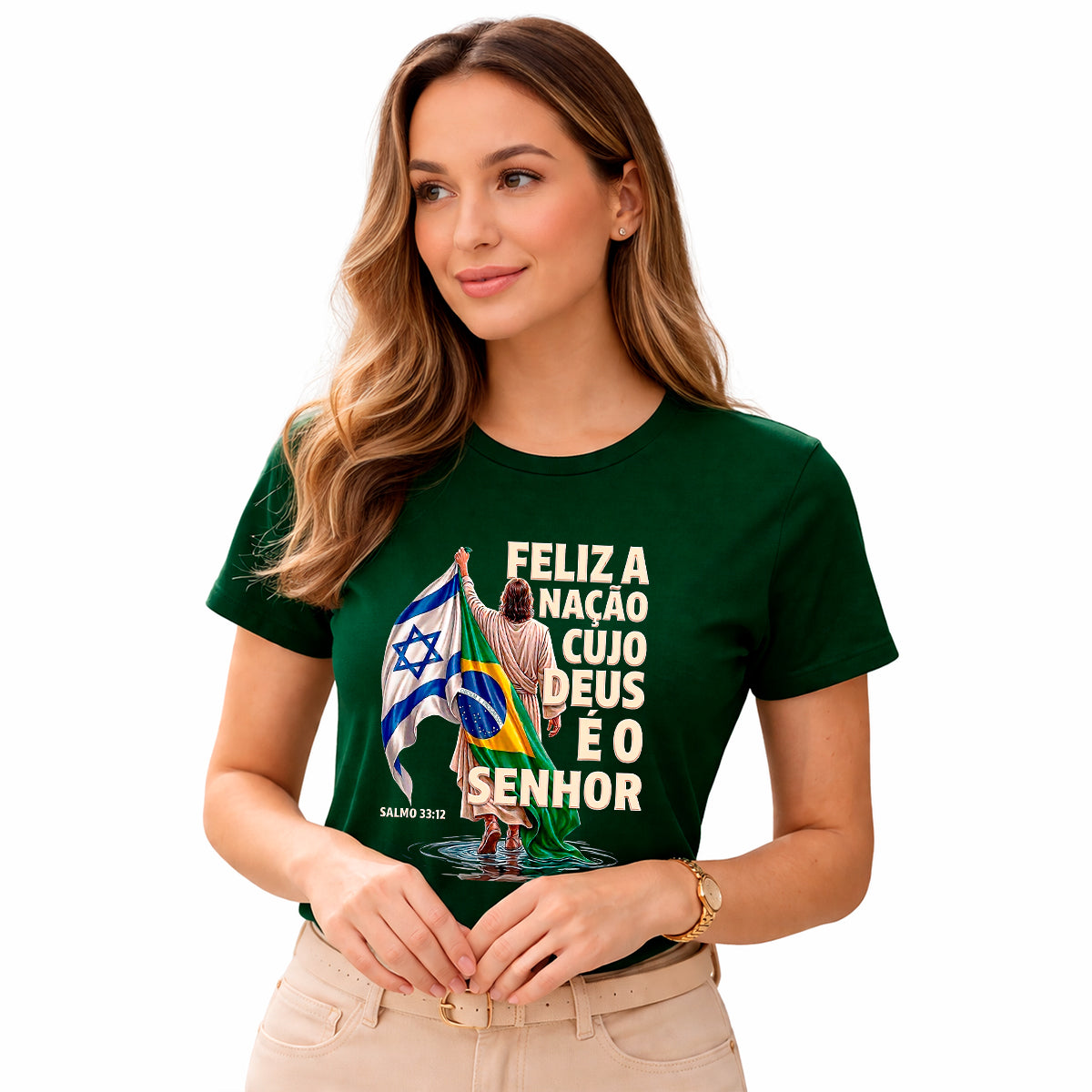 Camiseta Feminina Verde Brasil Feliz é a Nação