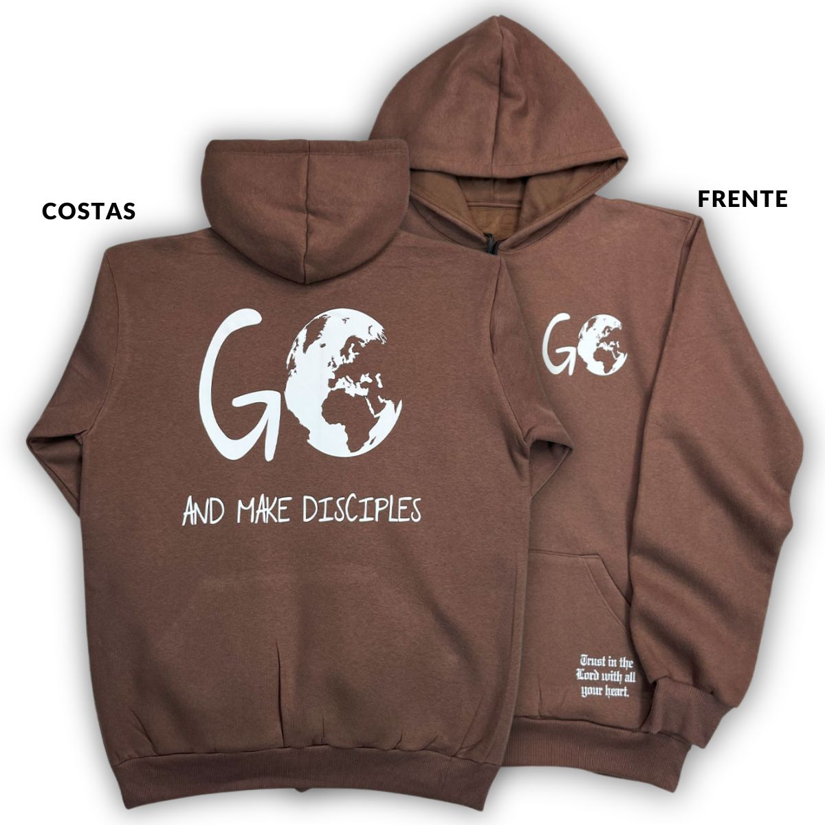 Moletom Canguru Com Capuz Marrom Go And Make Disciples