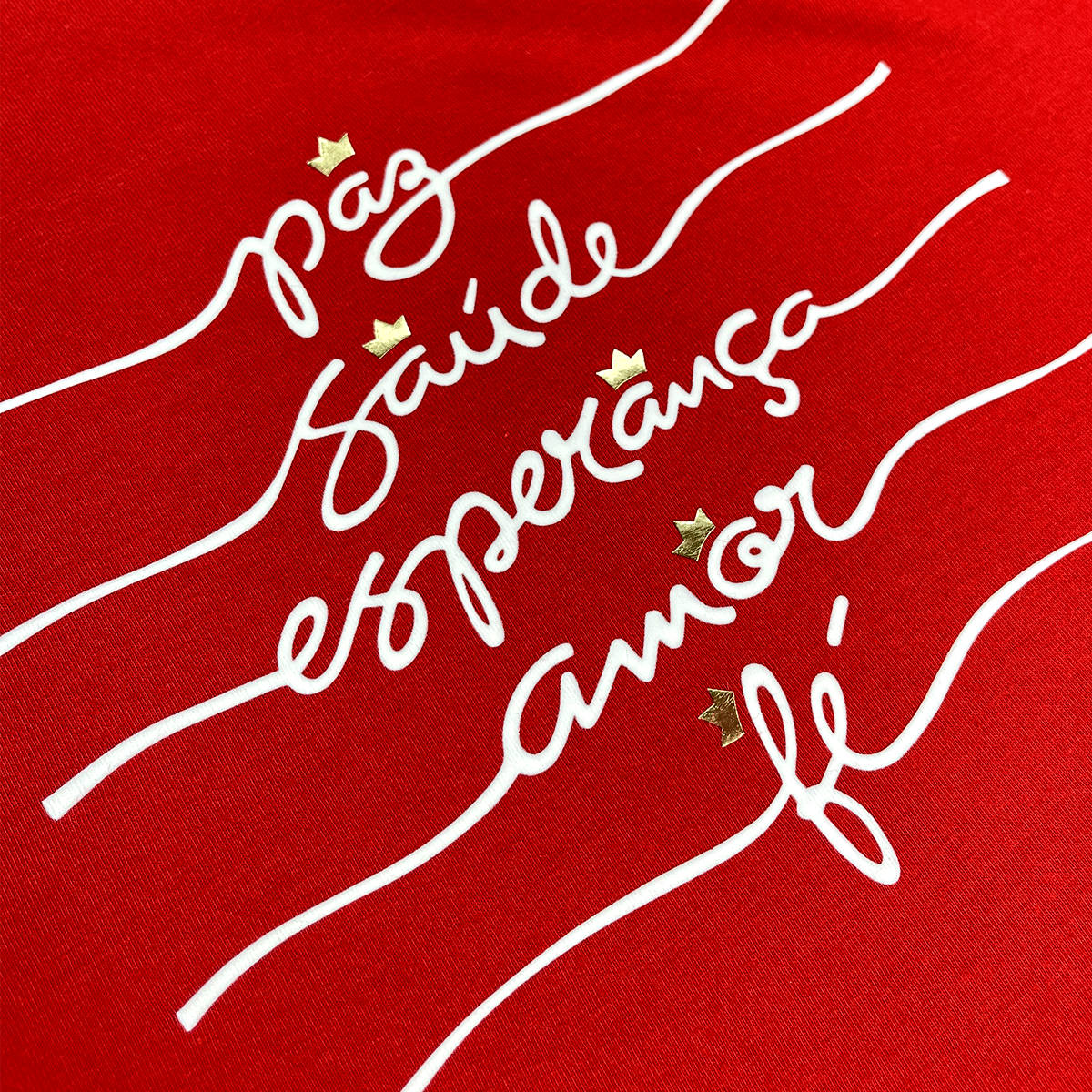Camiseta Feminina Vermelha Paz Saúde Esperança Coroa
