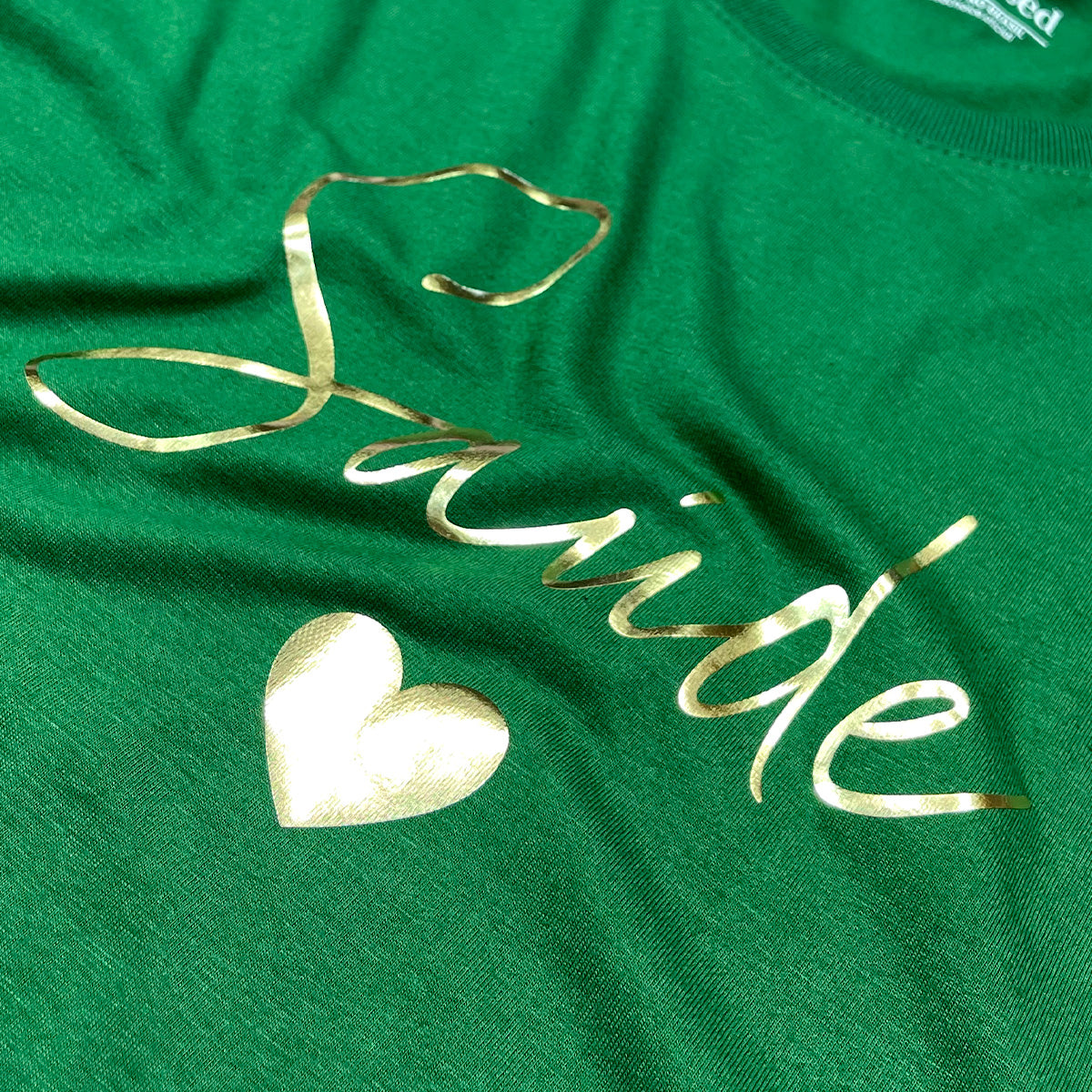 T-Shirt Infantil Verde Saúde Coração Dourado