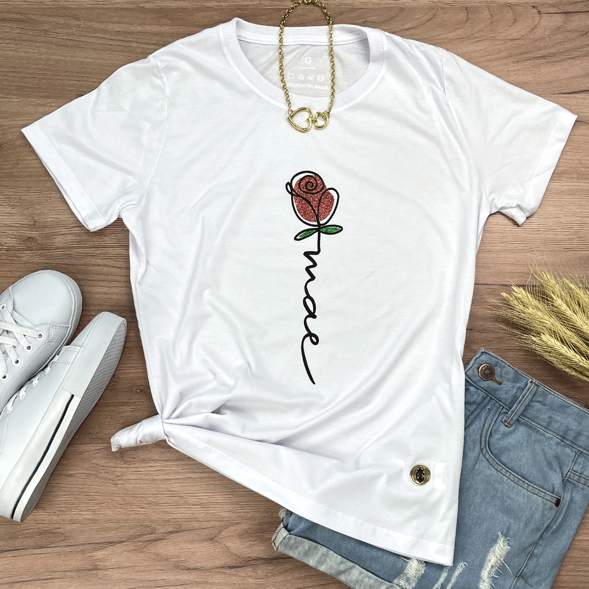 Camiseta Feminina Branca Mãe Flor