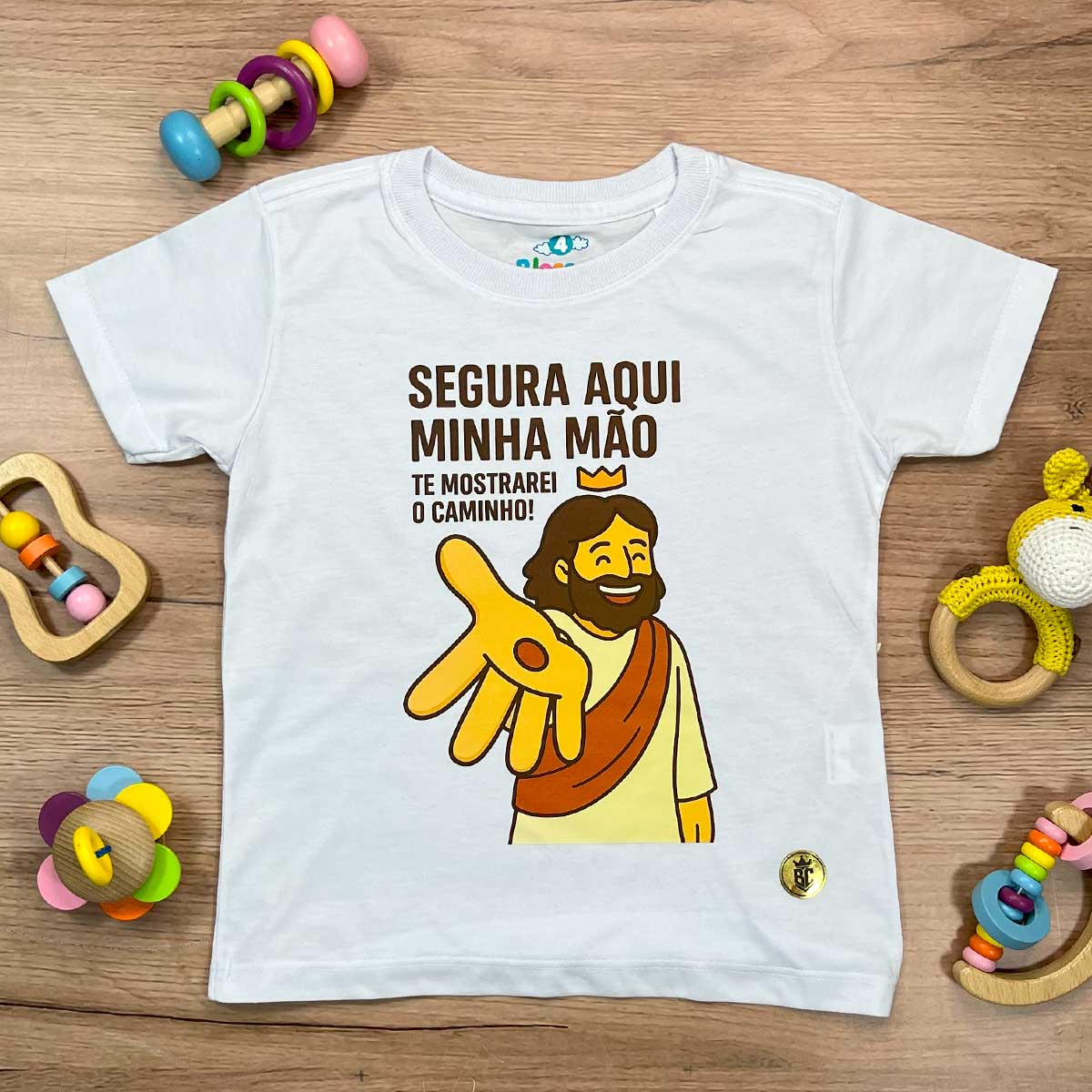 T-Shirt Infantil Branca Segura Aqui Minha Mão