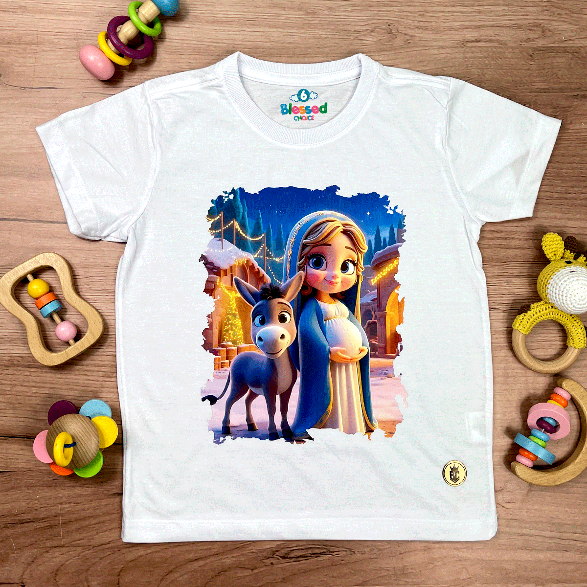 T-Shirt Infantil Branca Maria Grávida
