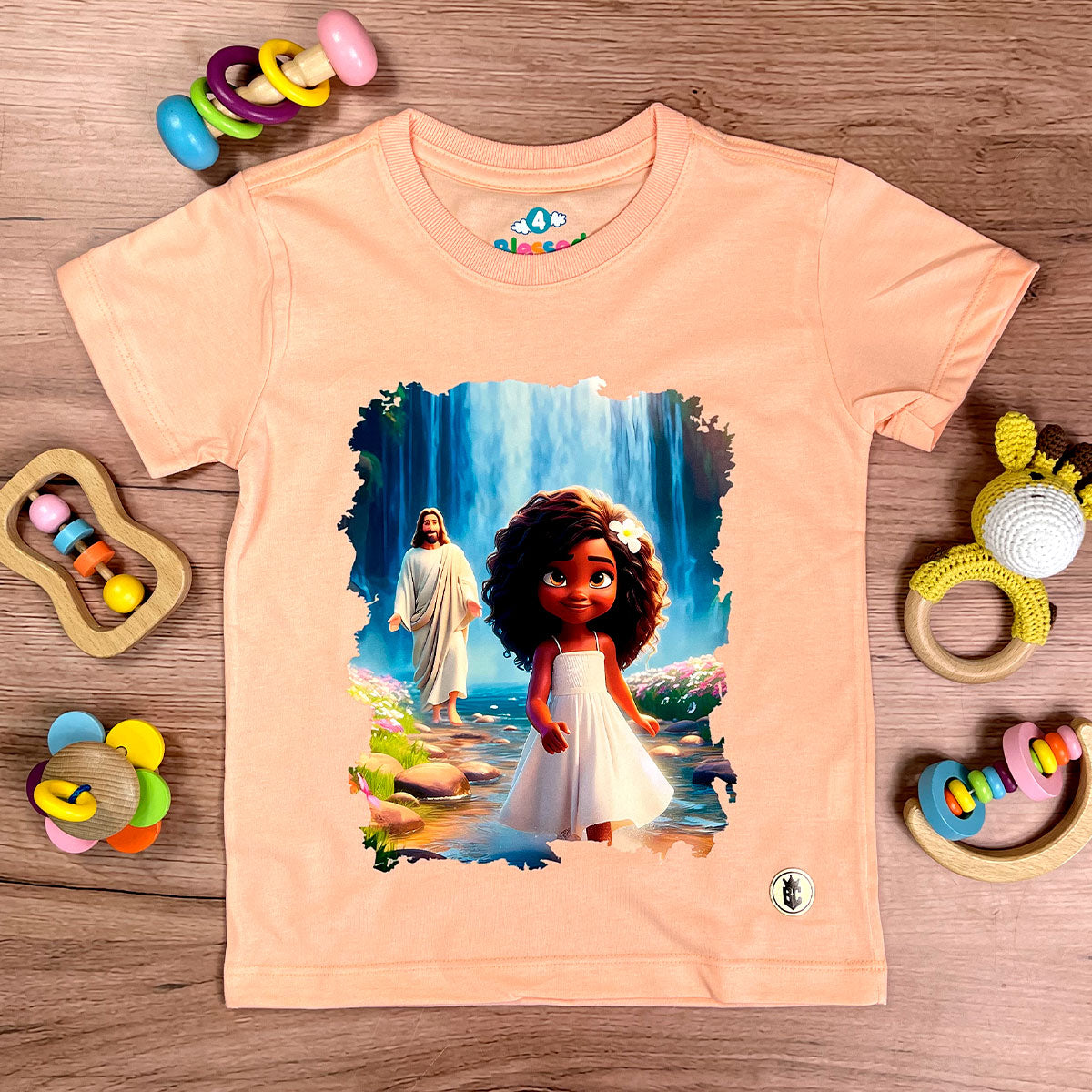 T-Shirt Infantil Salmão Menina Jesus