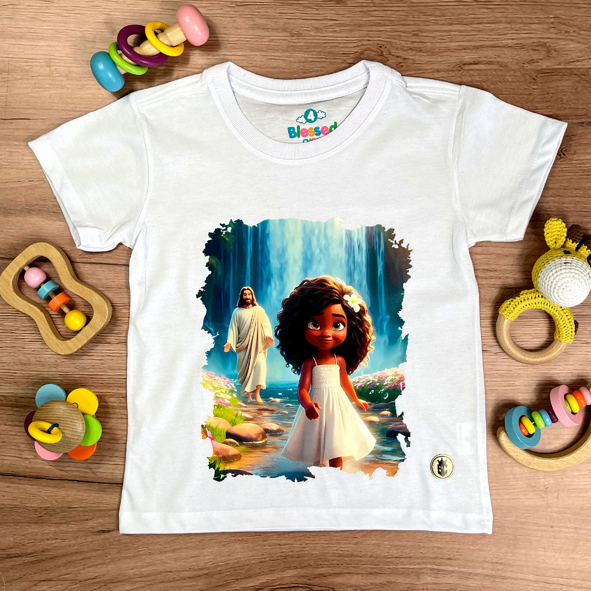 T-Shirt Infantil Branca Menina Jesus