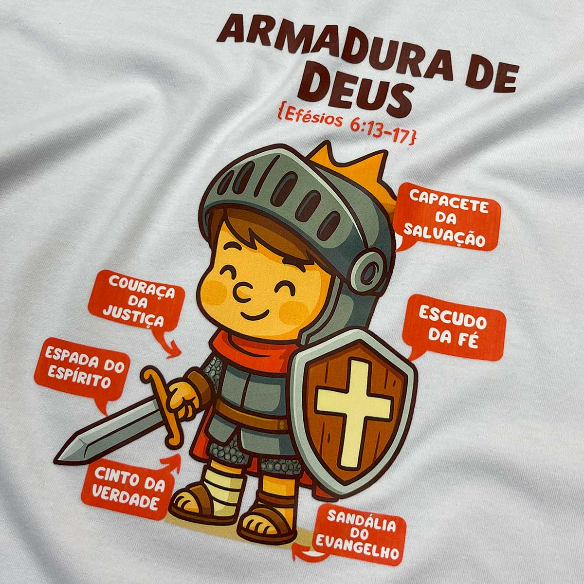 T-Shirt Infantil Branca Armadura De Deus