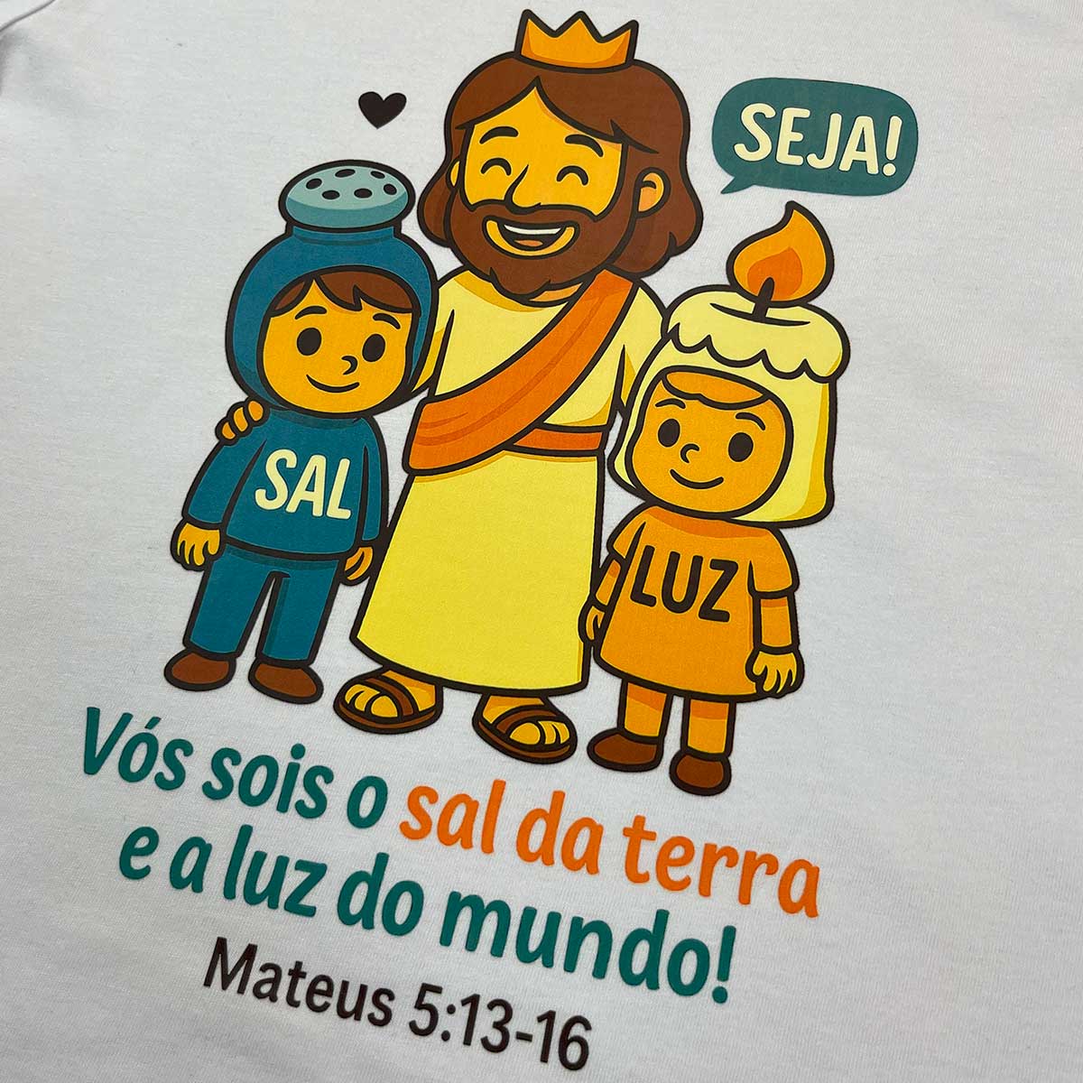 T-Shirt Infantil Branca Seja Sal e Luz