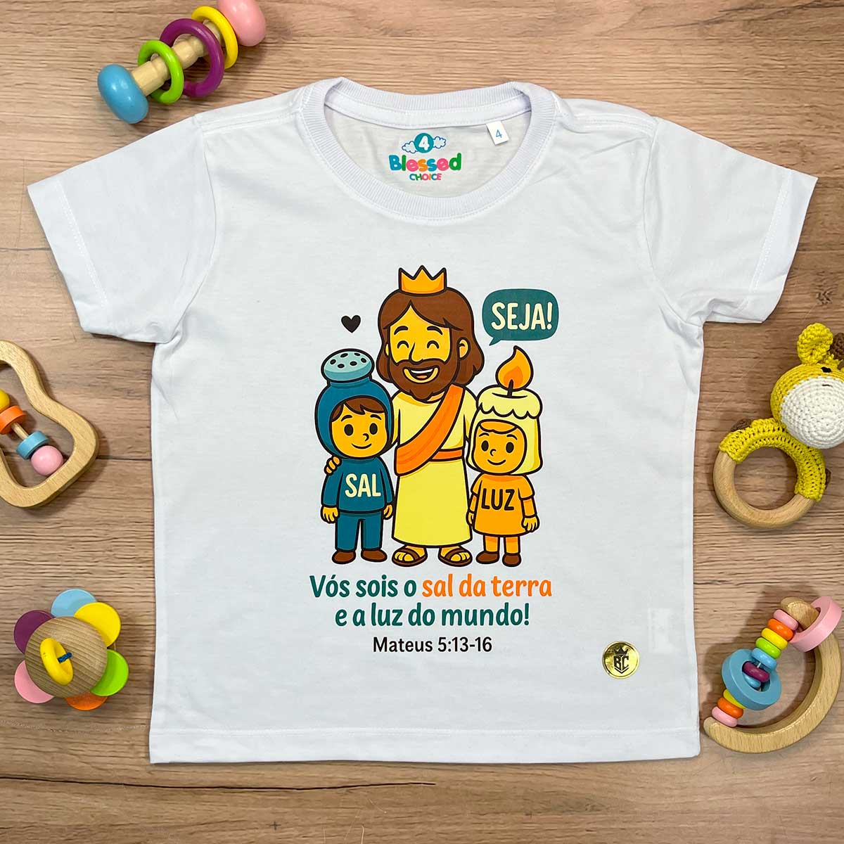 T-Shirt Infantil Branca Seja Sal e Luz