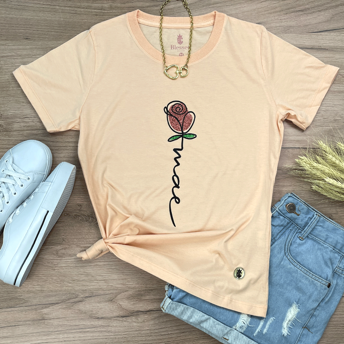 Camiseta Feminina Salmão Mãe Flor