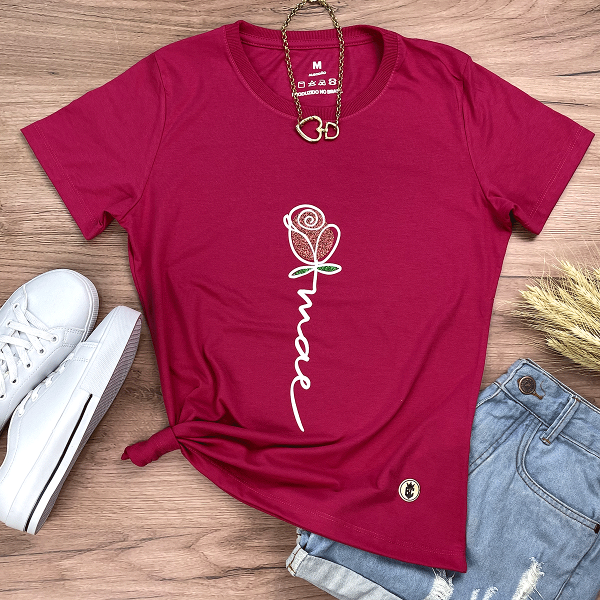 Camiseta Feminina Pink Mãe Flor