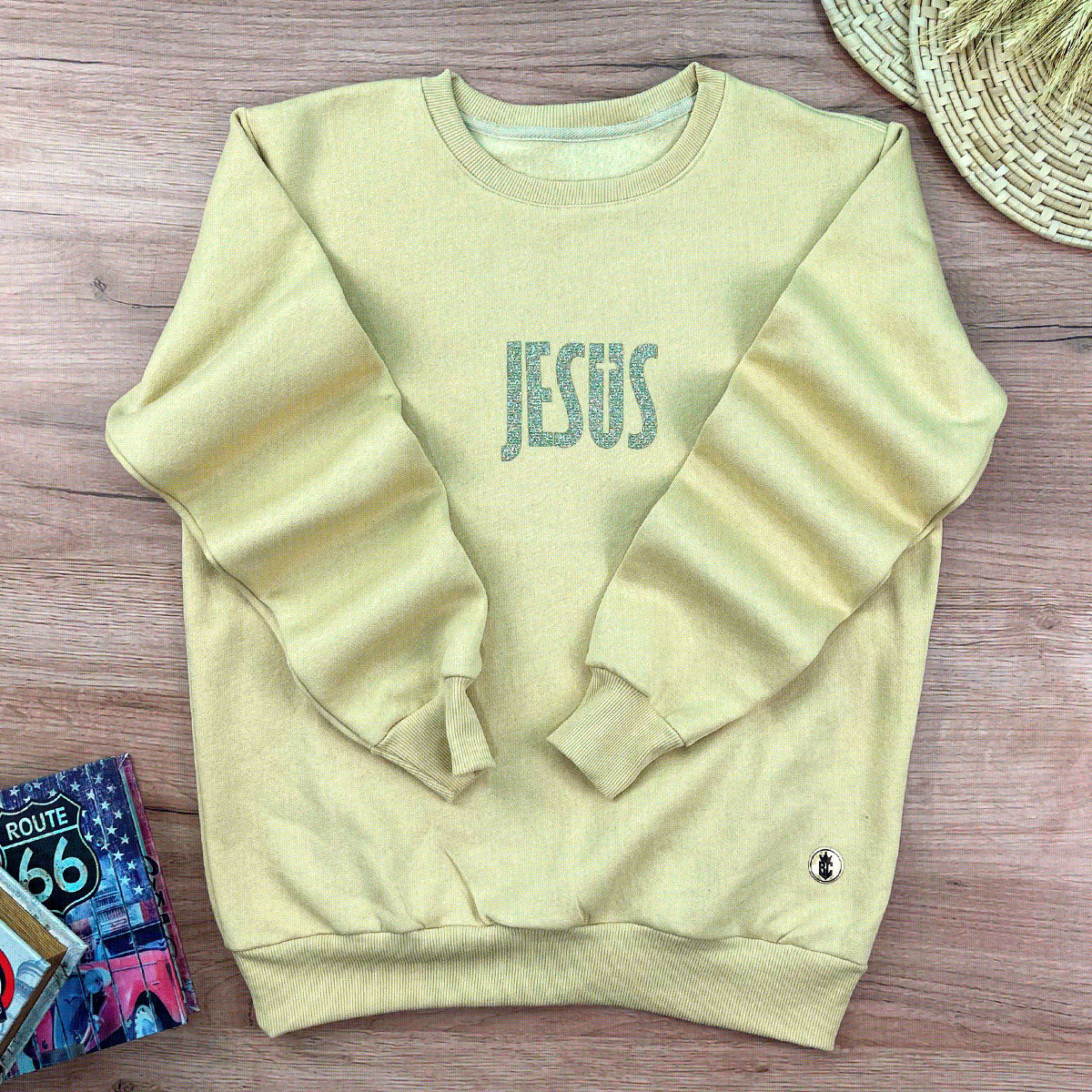Moletom Caqui Jesus Cruz Glitter
