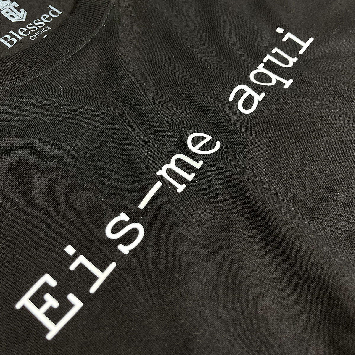 Camiseta Masculina Preta Eis-me Aqui