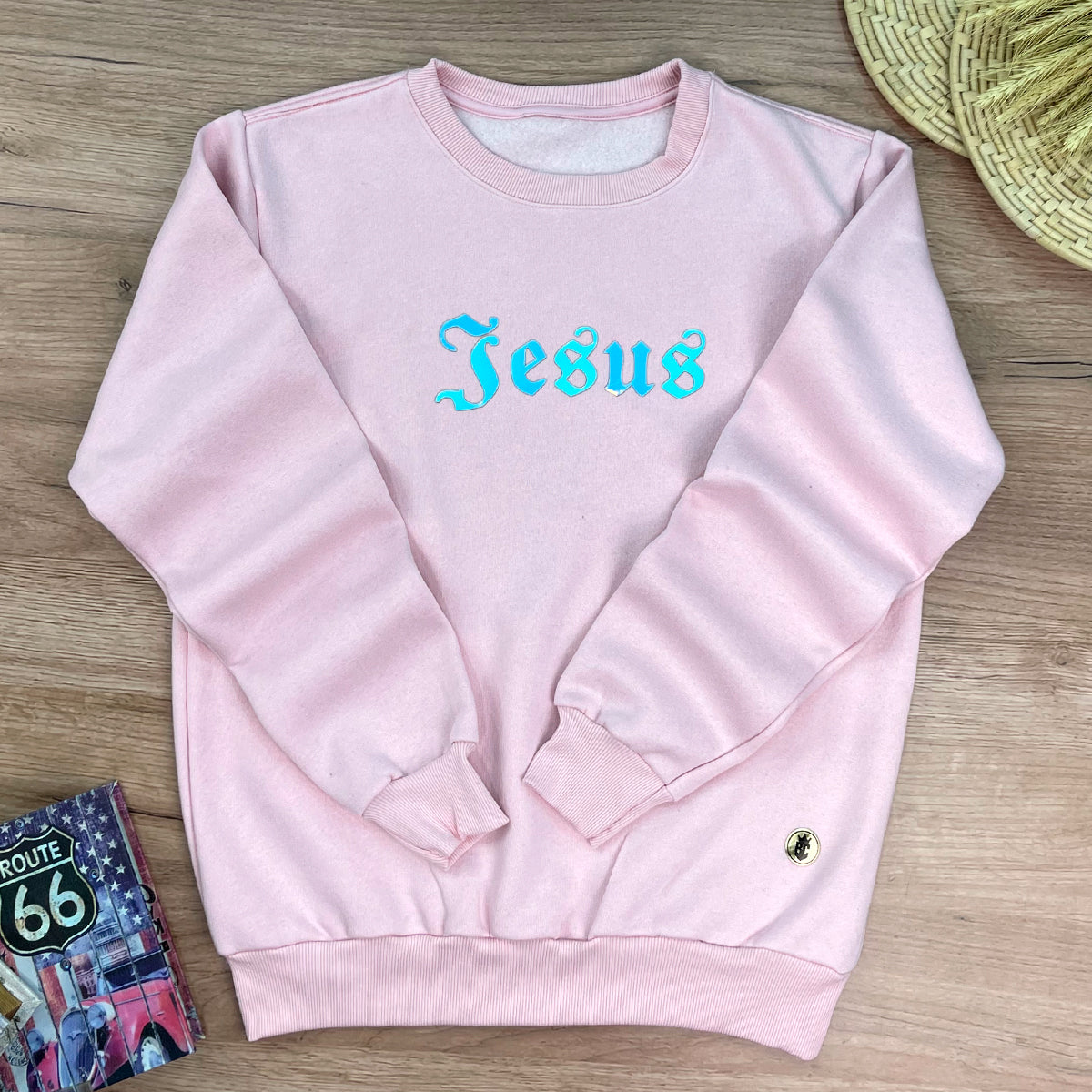 Moletom Rosa Aplique Jesus