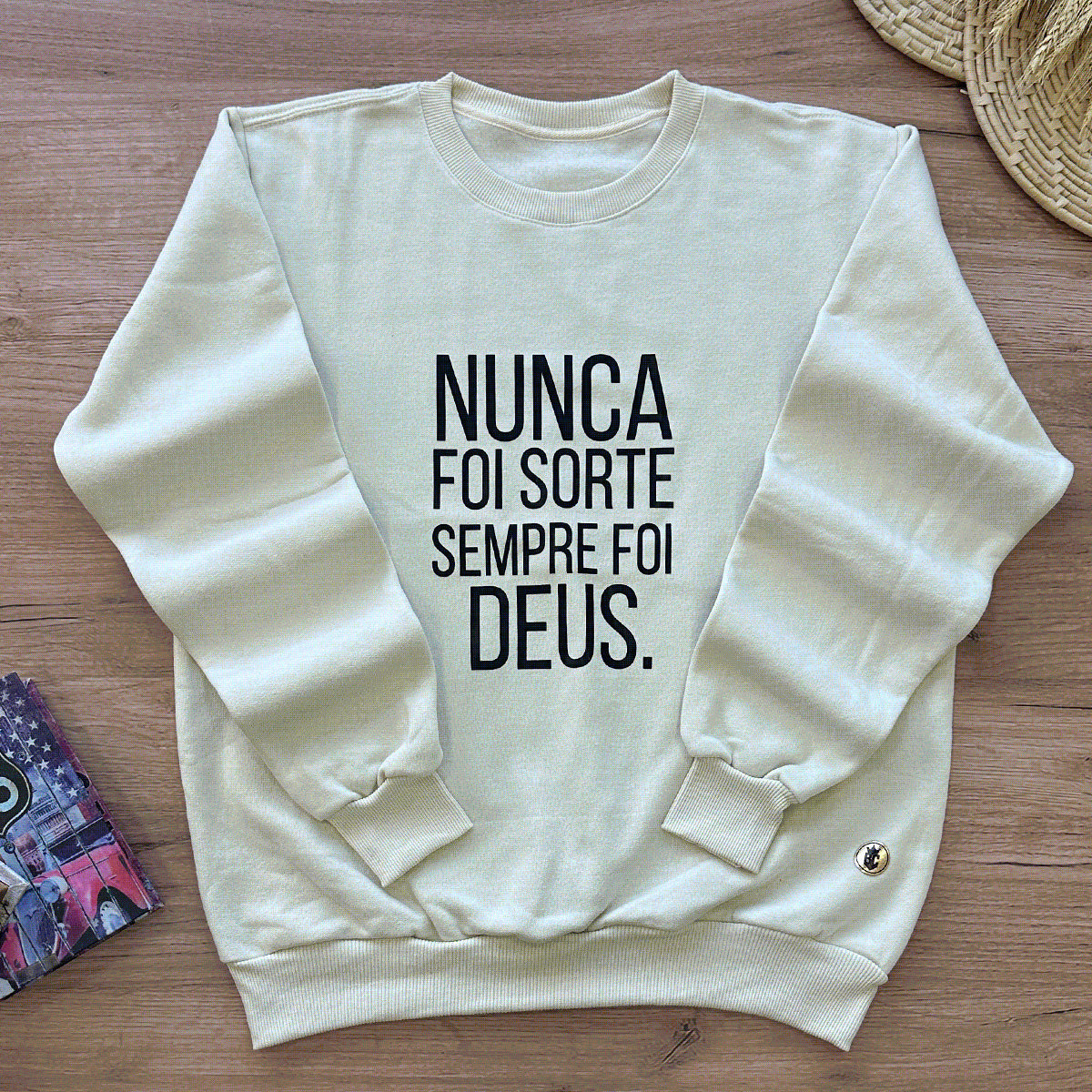 Moletom Off White Nunca Foi Sorte Sempre Foi Deus