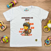 T-Shirt Infantil Branca Armadura De Deus