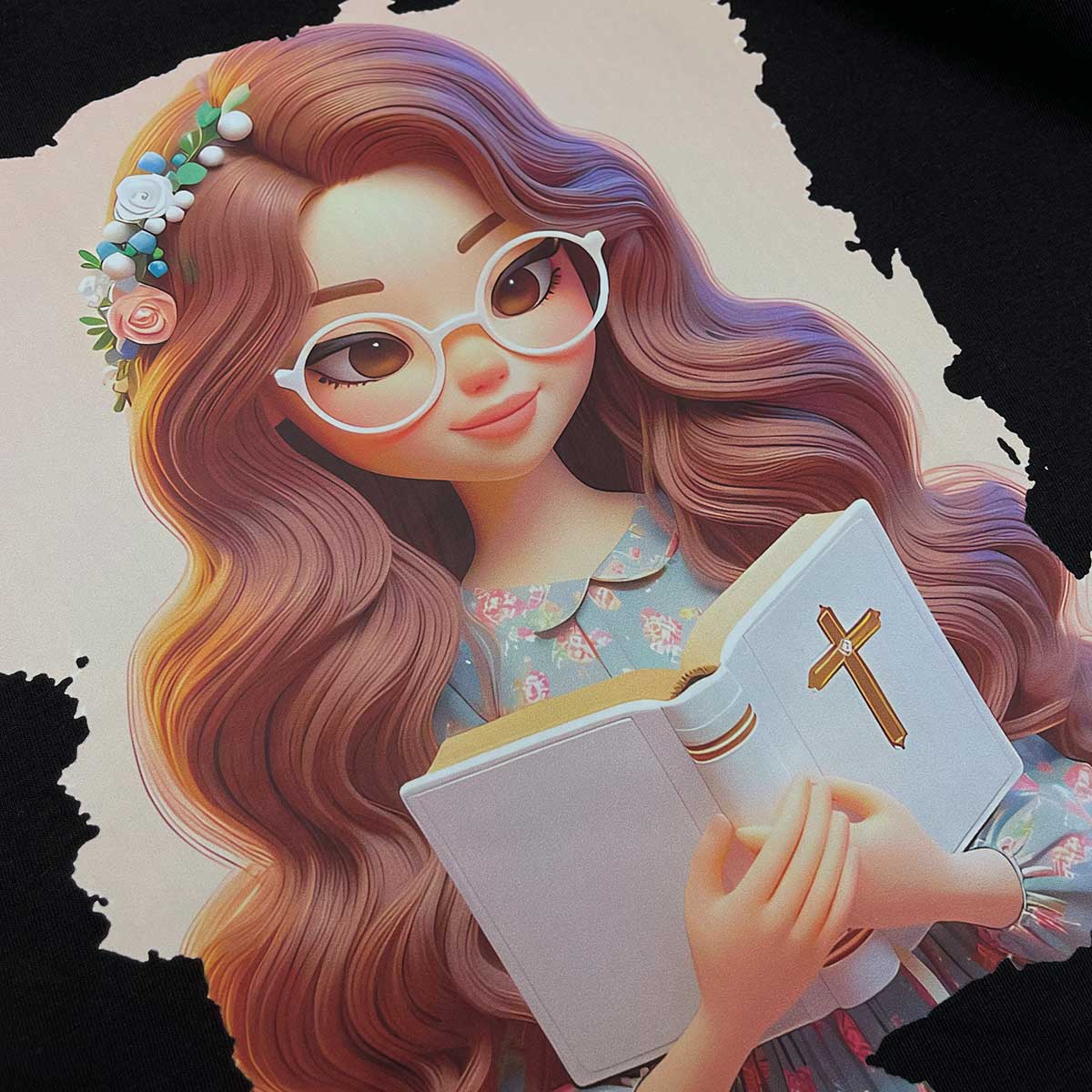 T-Shirt Infantil Preta Garota Bíblia Branca