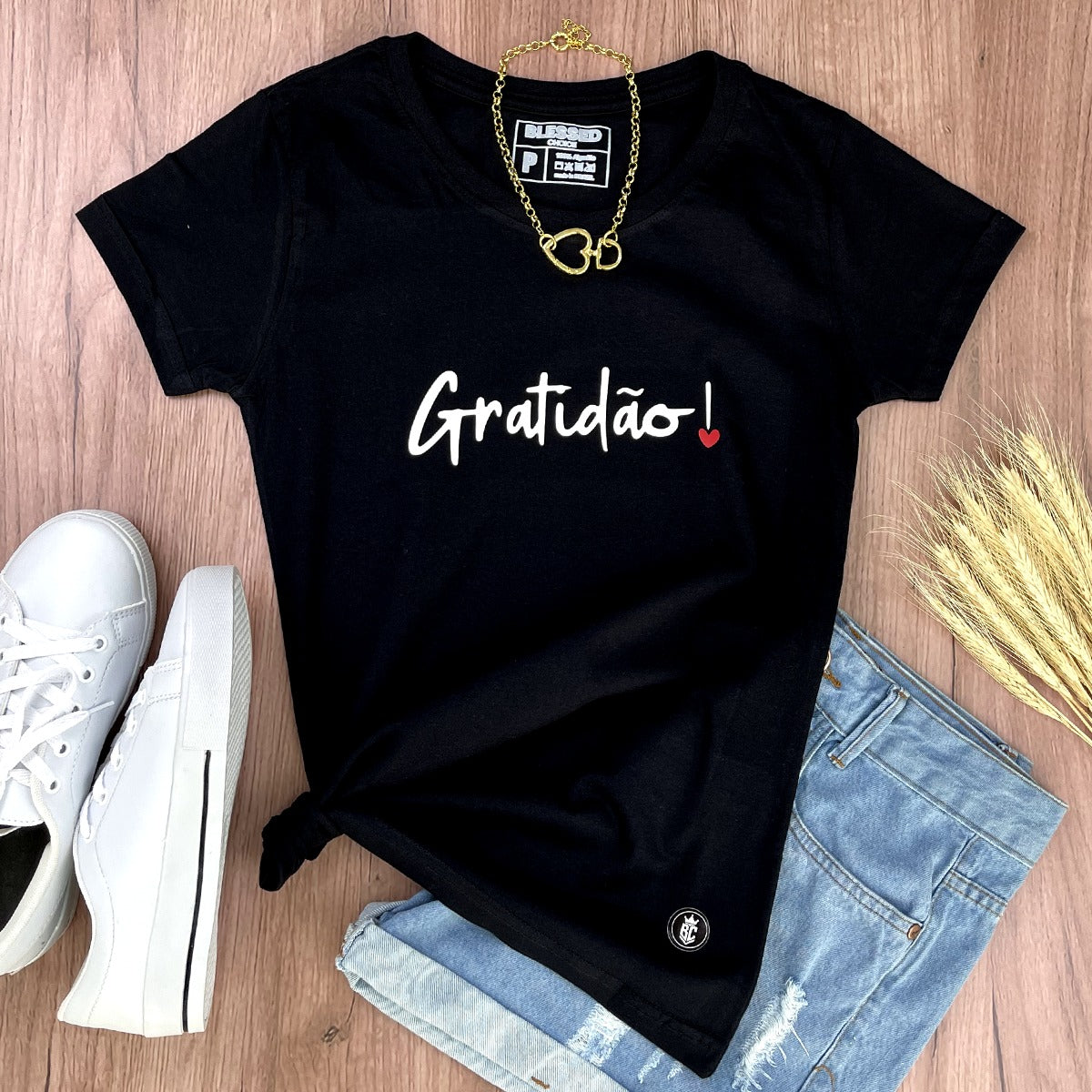 Camiseta Feminina Preta Gratidão!