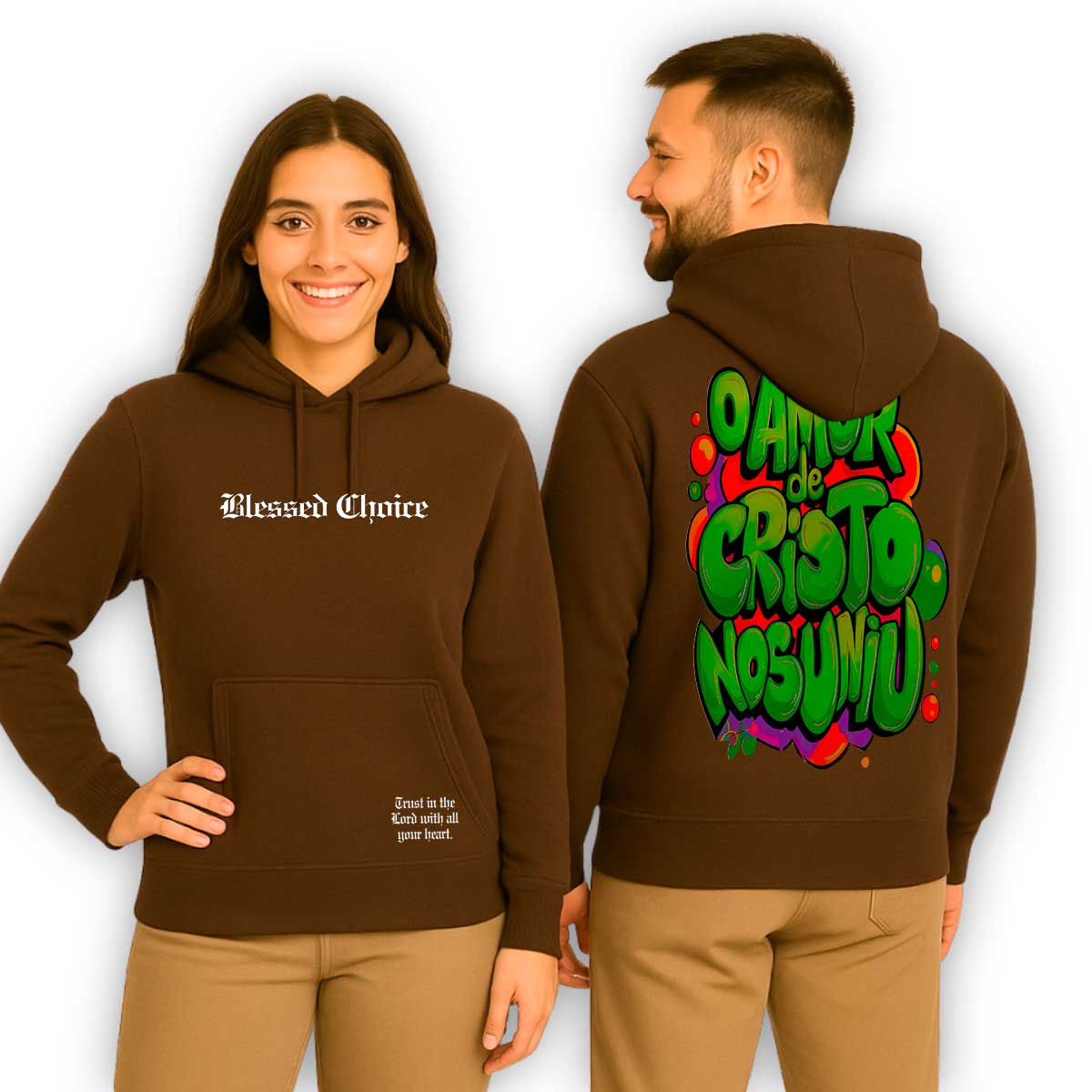 Moletom Canguru Com Capuz Marrom O Amor De Cristo Nos Amou