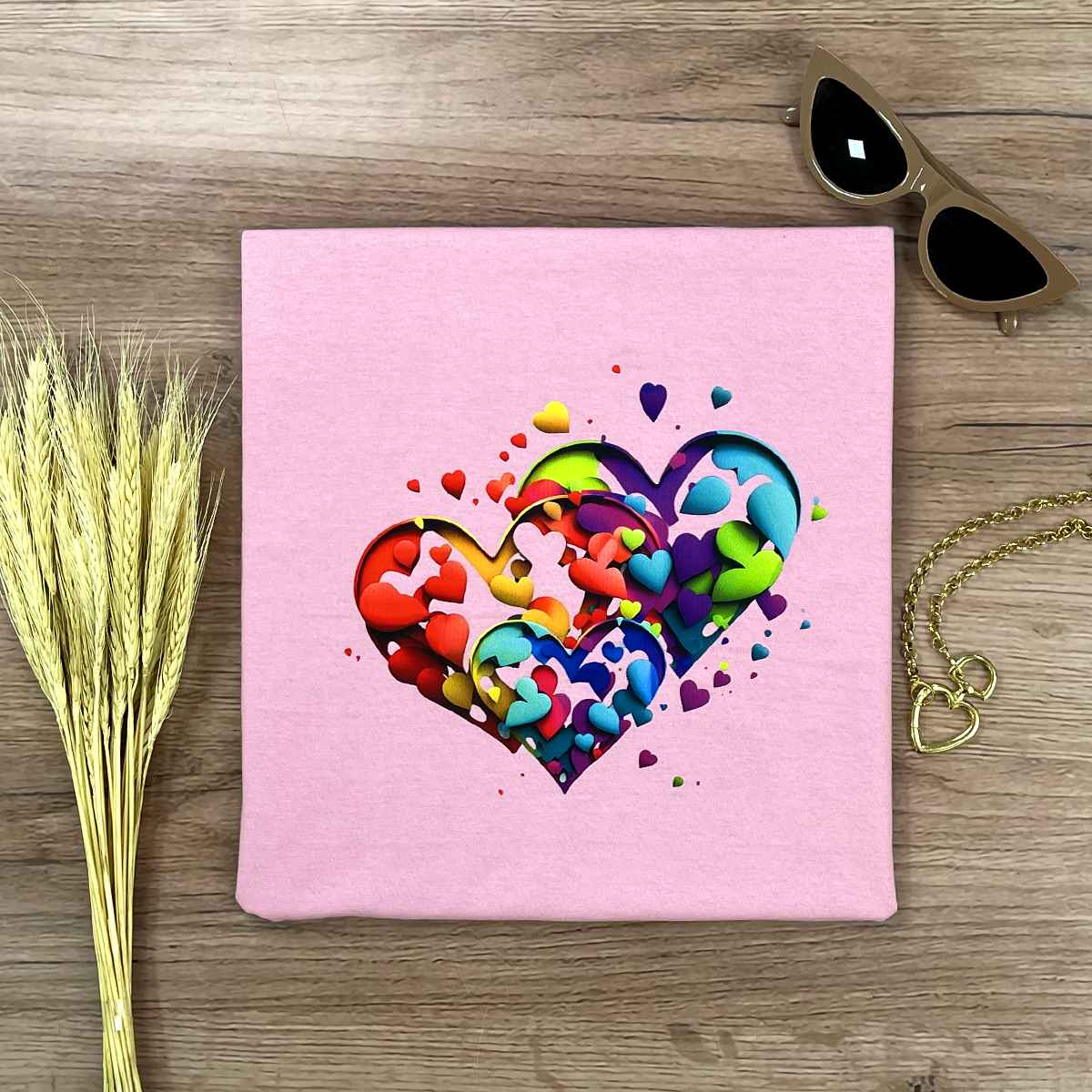 Camiseta Feminina Rosa Corações
