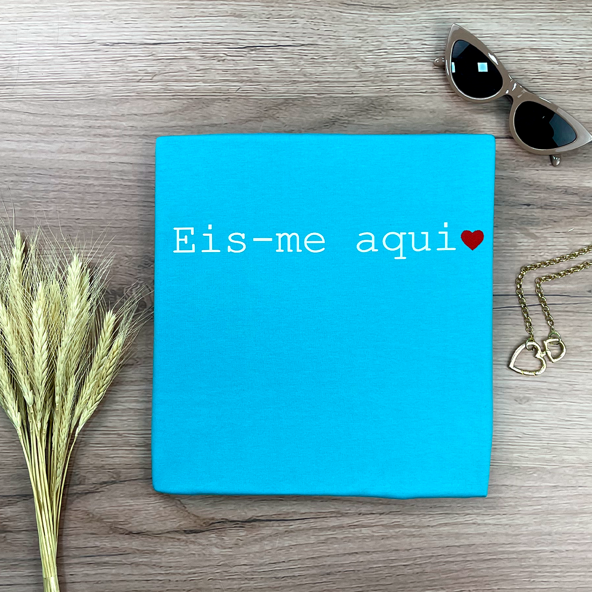Camiseta Feminina Turquesa Eis-me Aqui
