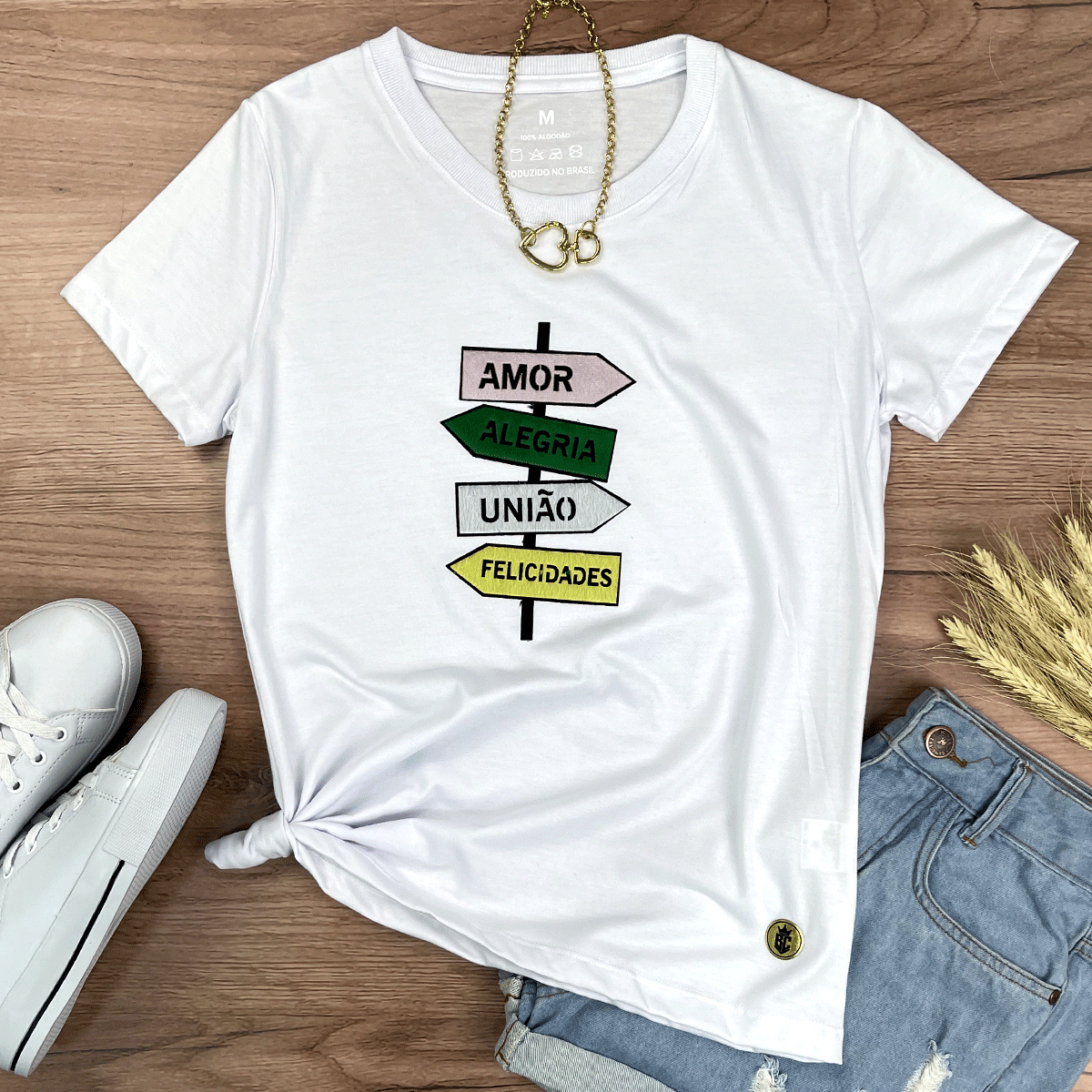 Camiseta Feminina Branca Direção Amor