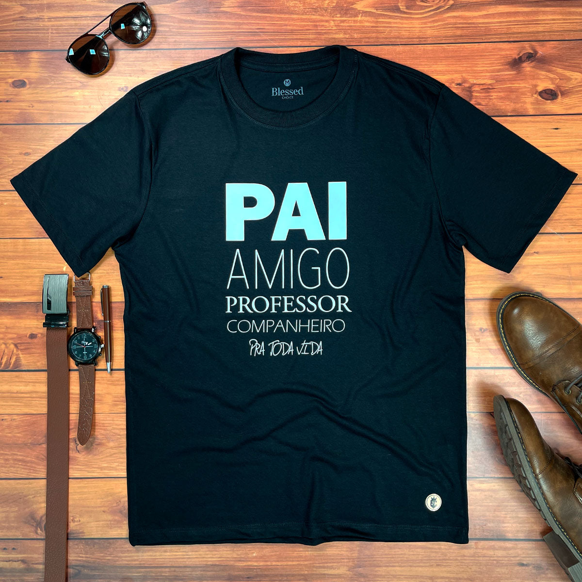 Camiseta Masculina Preta Pai Amigo Pra Toda Vida