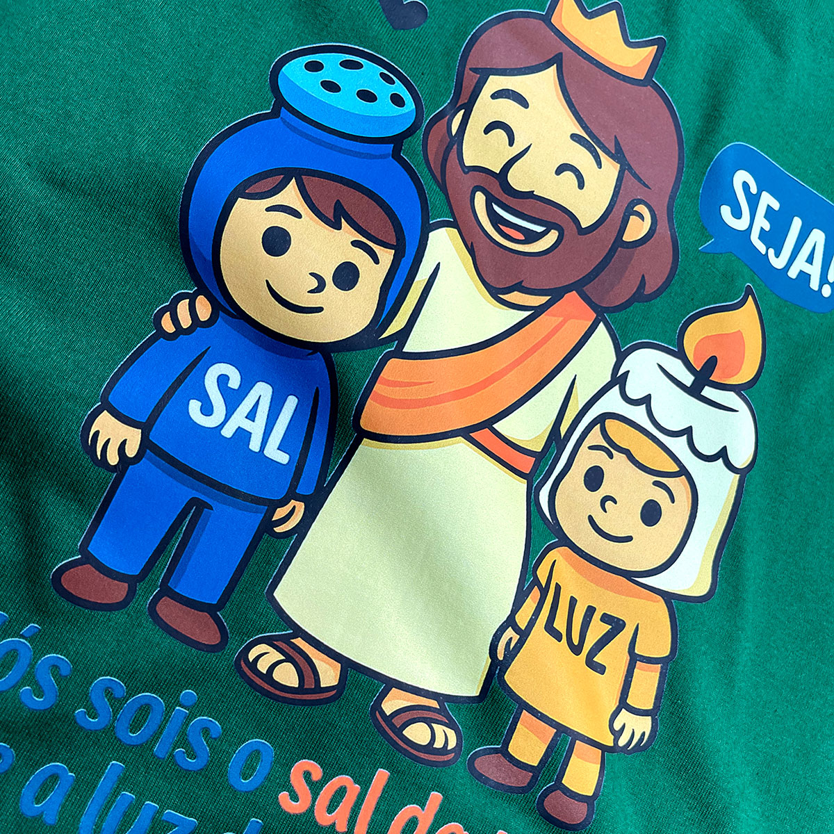 T-Shirt Infantil Verde Seja Sal e Luz