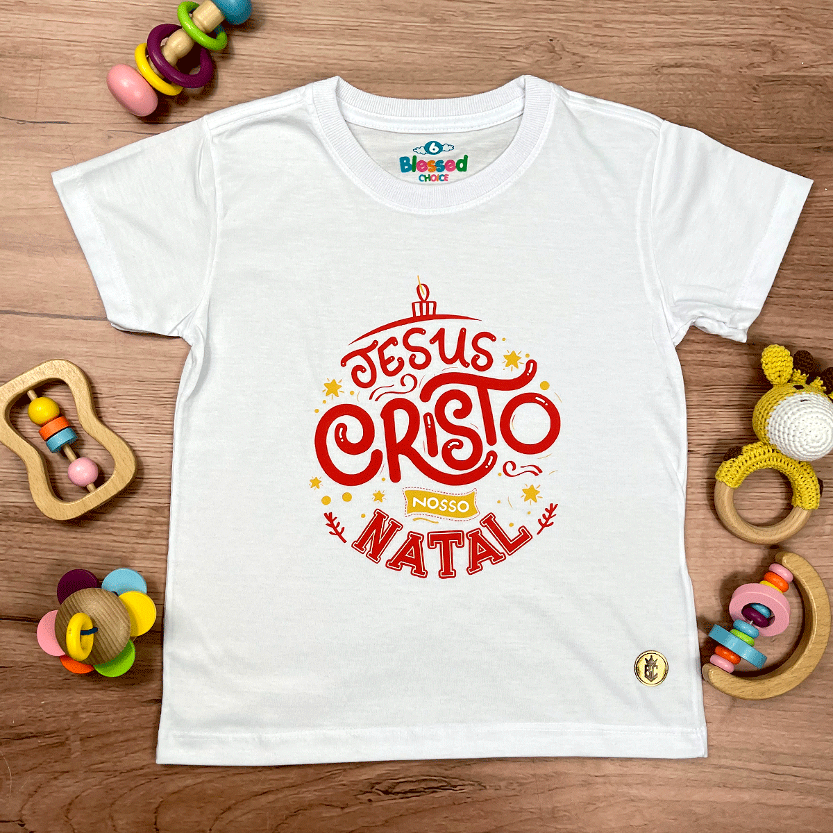 T-Shirt Infantil Branca Jesus Cristo Nosso Natal