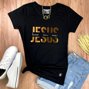Camiseta Feminina Preta Jesus Lives In Me