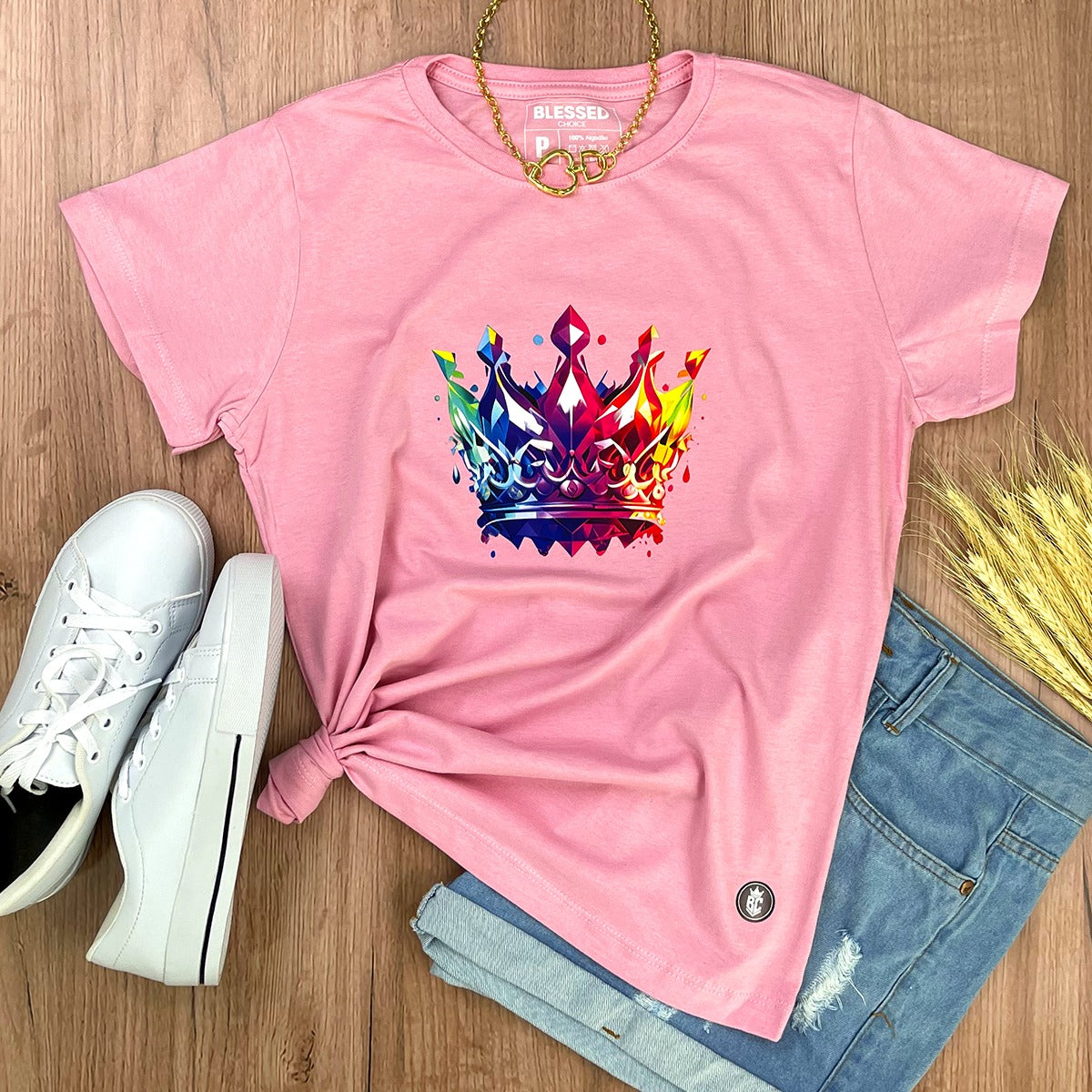 Camiseta Feminina Rosa Coroa