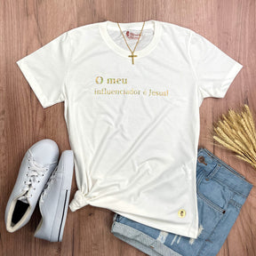 Camiseta Feminina Off White O Meu Influenciador É Jesus!