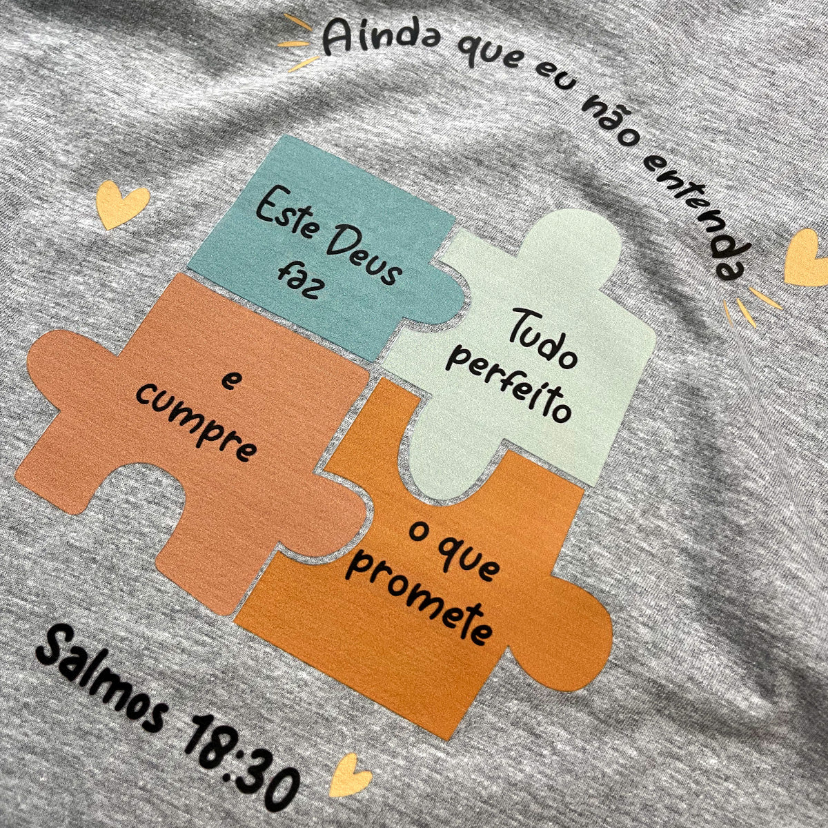 T-Shirt Infantil Cinza Quebra-Cabeça Ainda Que Eu Não Entenda