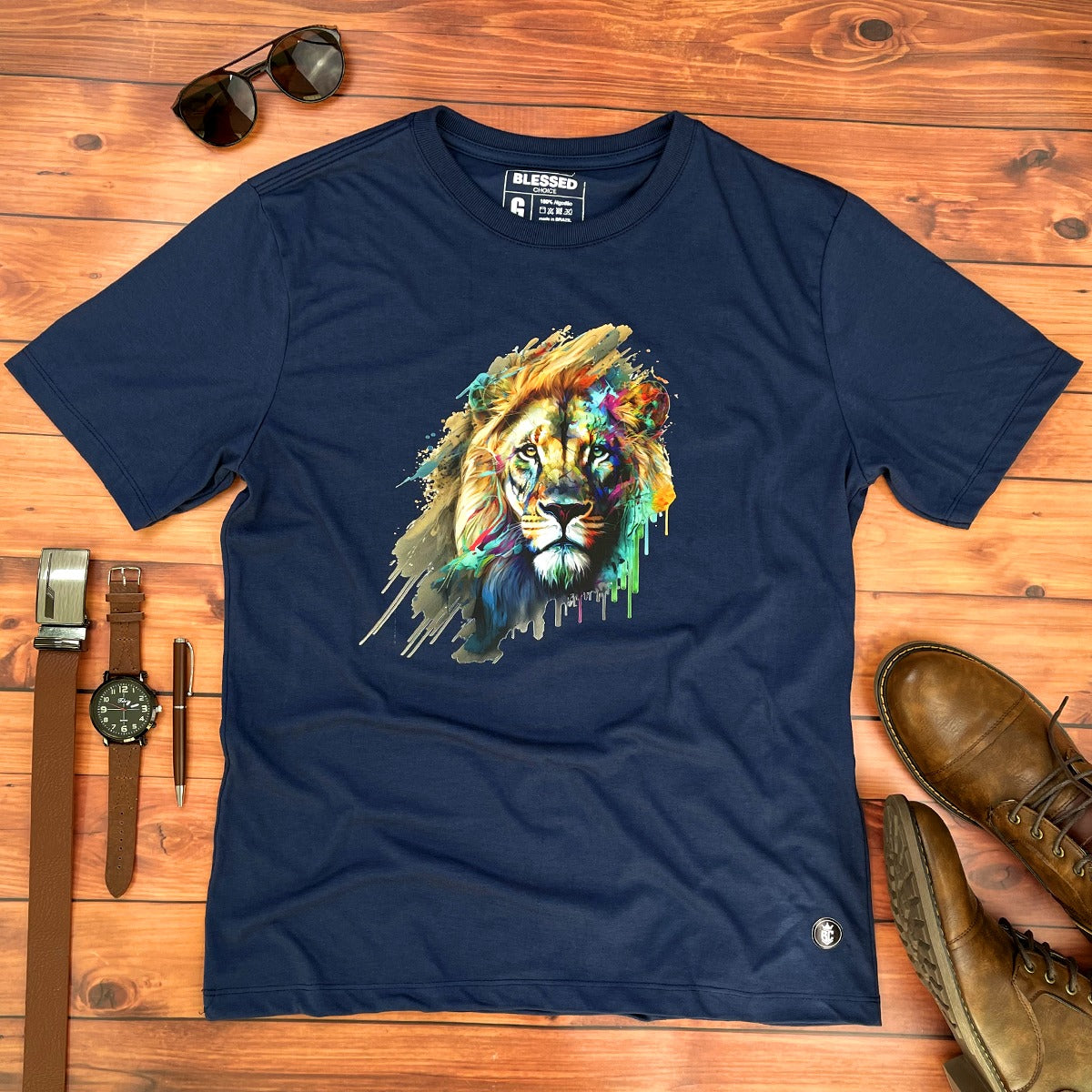 Camiseta Masculina Azul Leão