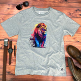Camiseta Masculina Cinza Leão Colorido